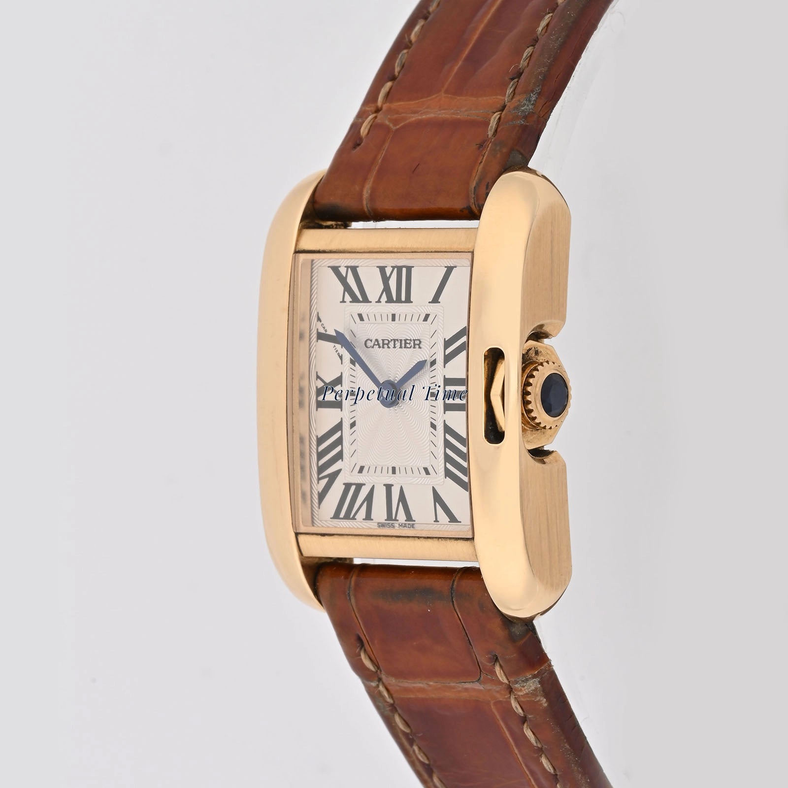 Cartier Tank Anglaise White Roman Dial on leather band W5310028 Papers 2015