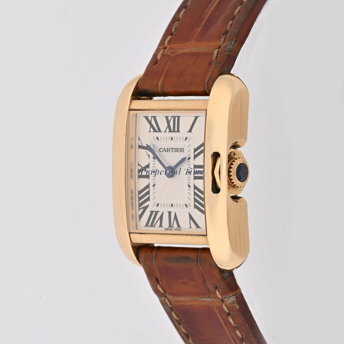 Cartier Tank Anglaise White Roman Dial on leather band W5310028 Papers 2015