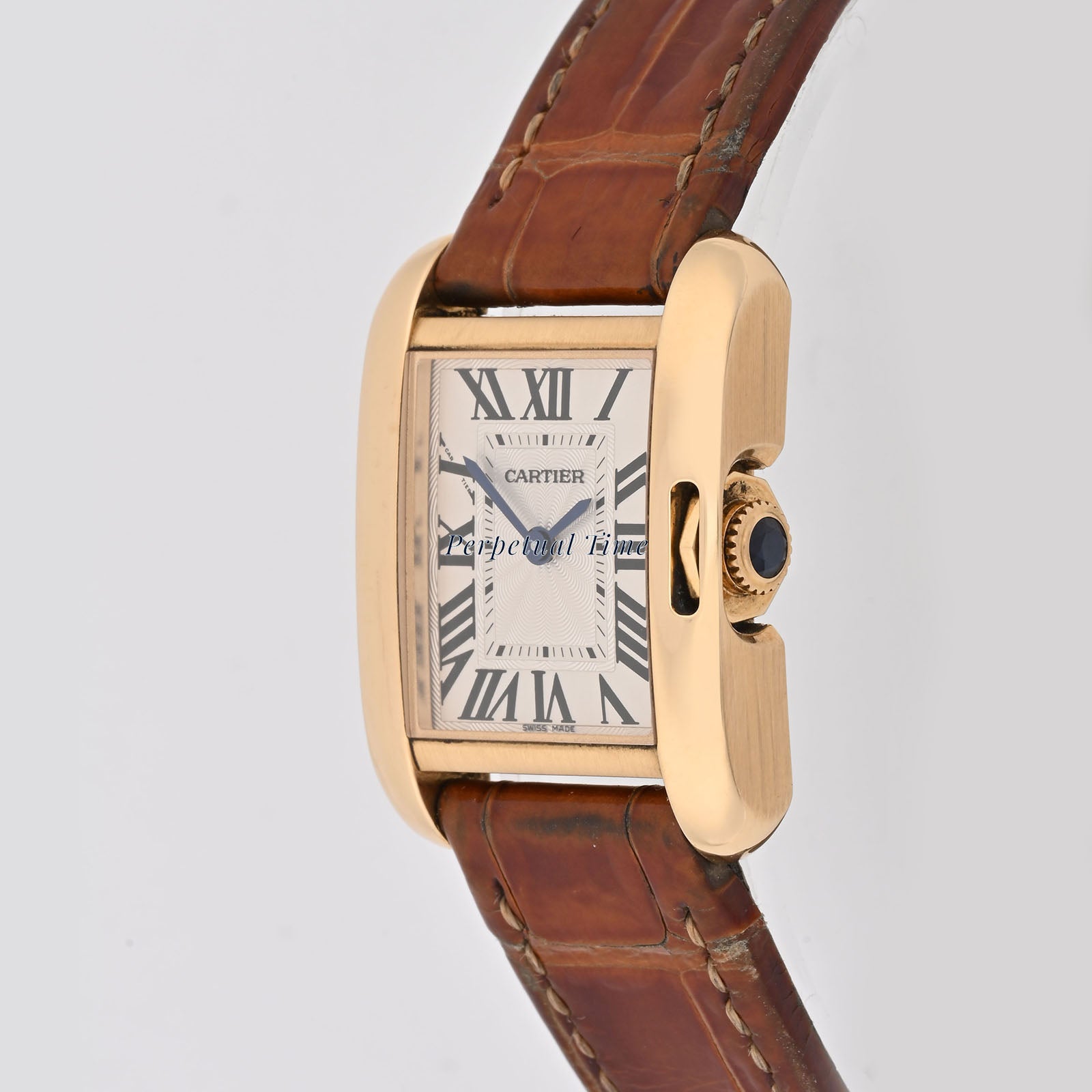 Cartier Tank Anglaise Silver Roman Dial on Leather band W5310028