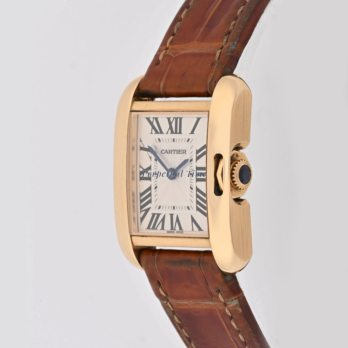 Cartier Tank Anglaise Yellow Gold Silver Roman Dial on Leather W5310028