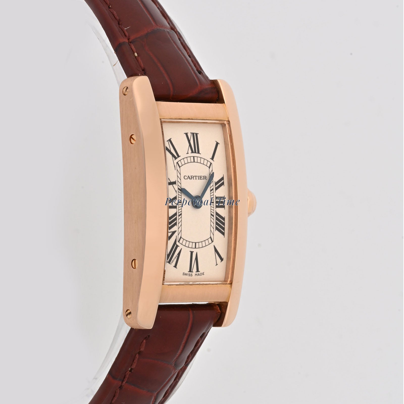 Cartier Tank Americaine Silver Roman Dial on Leather Strap band W2607456
