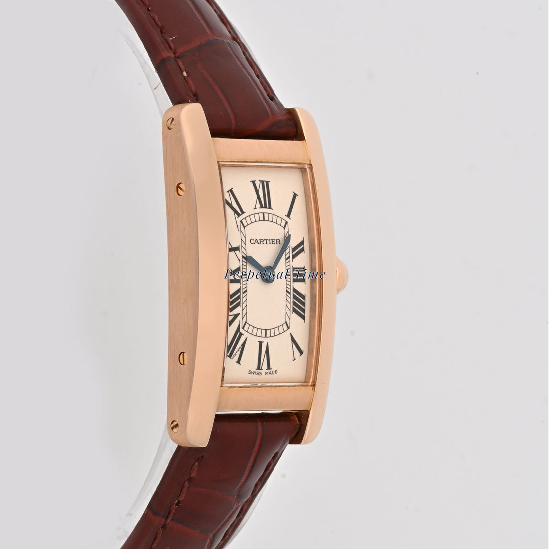 Cartier Tank Americaine Silver Roman Dial on Leather Strap band W2607456