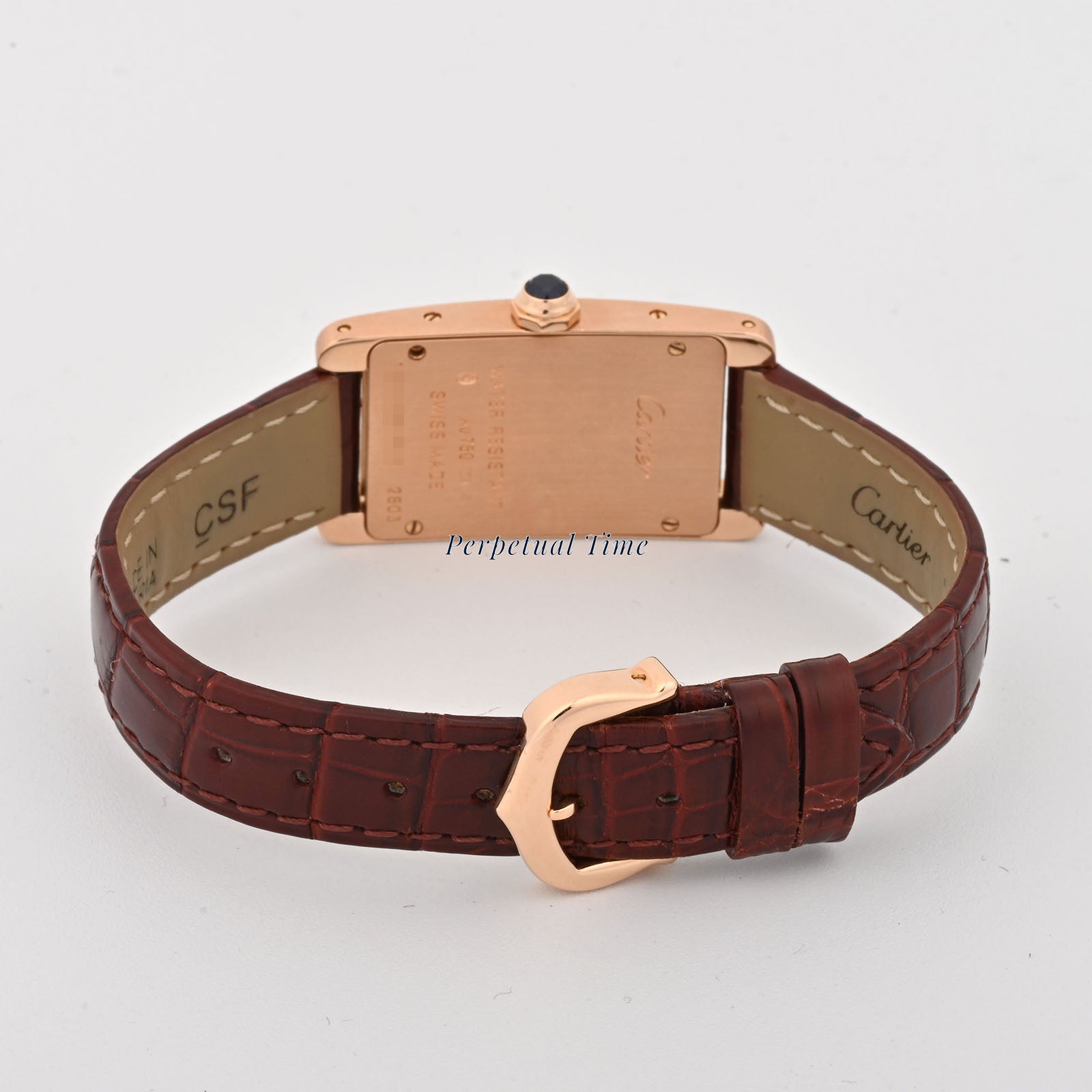 Cartier Tank Americaine Silver Roman Dial on Leather Strap band W2607456