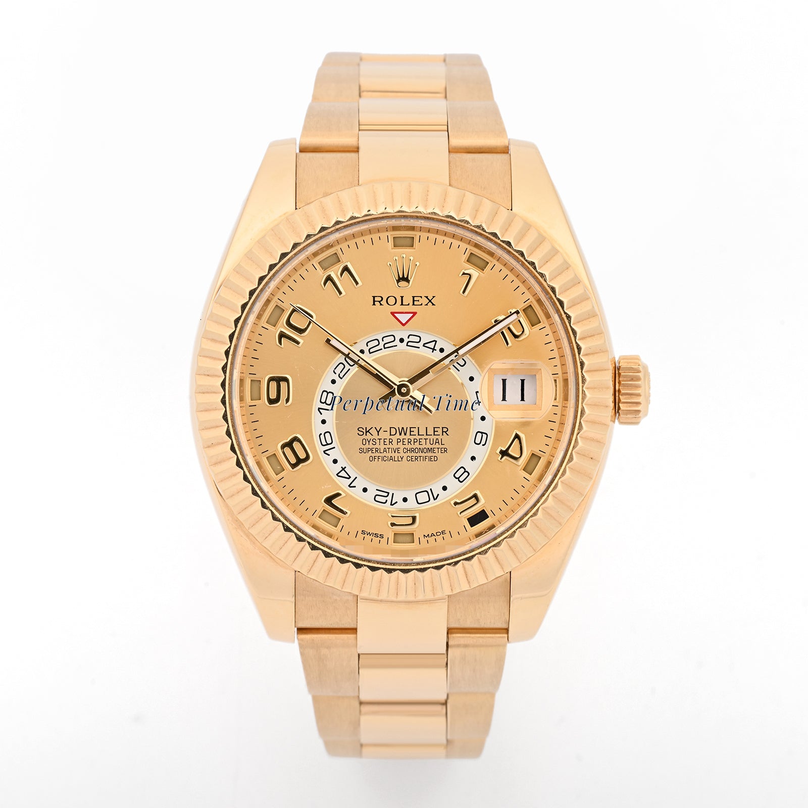 Rolex SkyDweller Champagne Sunray Arabic Dial on Oyster band 326938 Card 2014