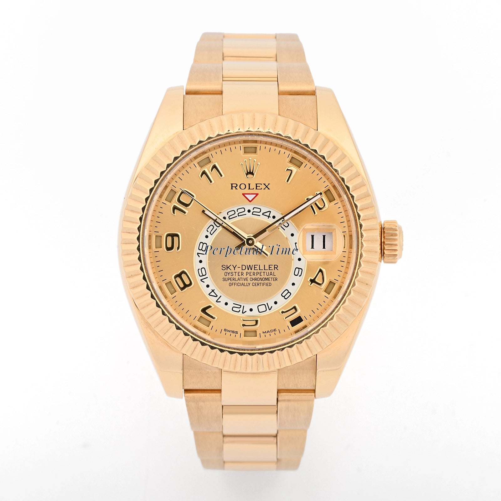 Rolex SkyDweller Champagne Sunray Arabic Dial on Oyster 326938 Card 2014