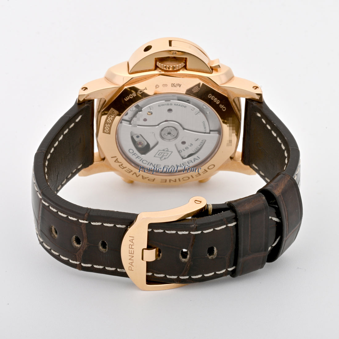 Panerai Luminor Flyback Rose Gold Black Dial on Leather band pam50525 Papers Open Date
