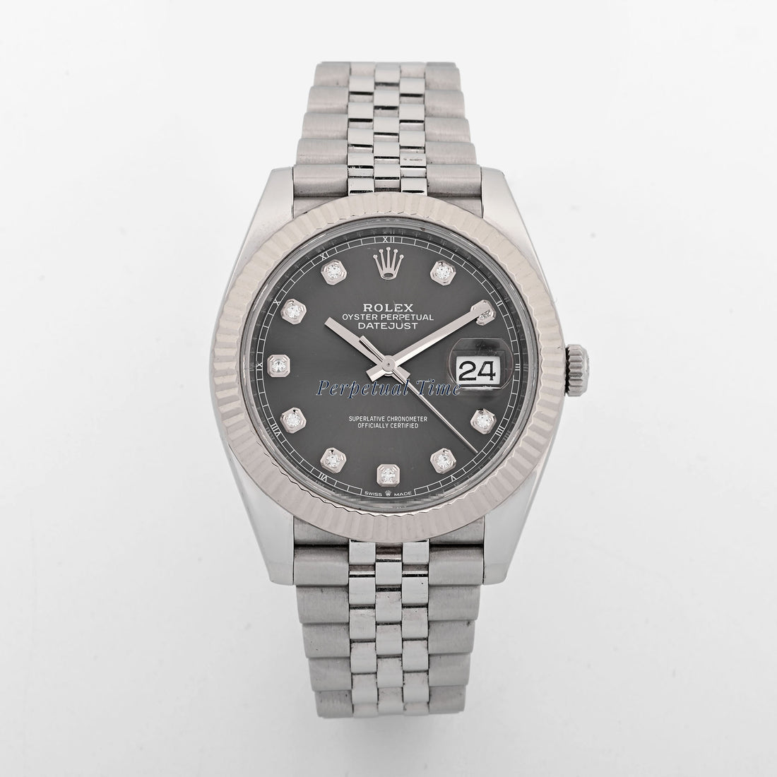 Rolex Datejust 41 Dark Rhodium Diamond Dial on Jubilee band 126334