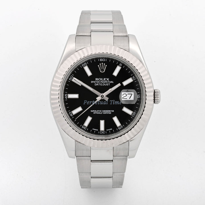 Rolex Datejust II Black Stick Dial on Oyster band 116334 Card 2011