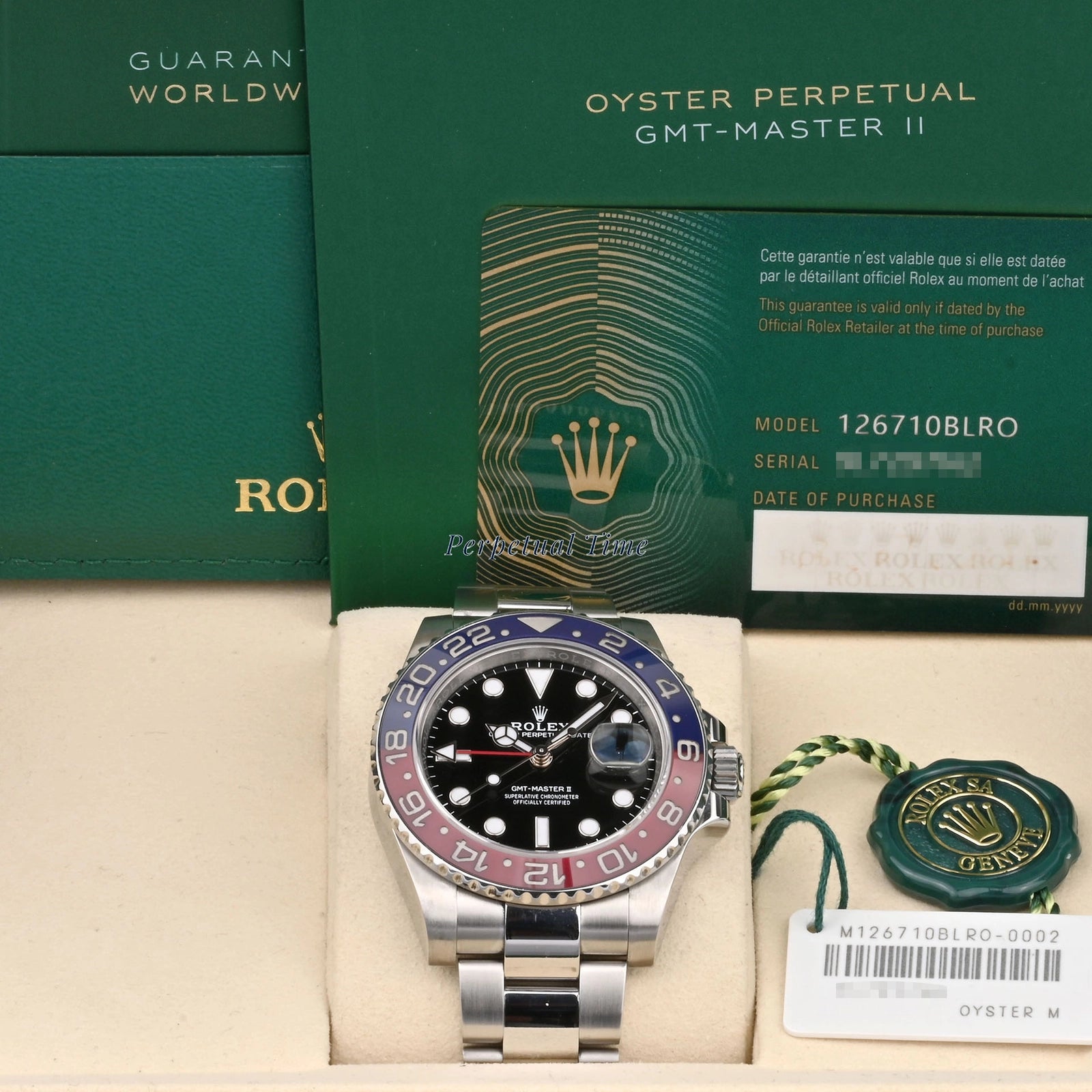 Rolex GMT-Master II Pepsi Black Dial on Oyster 126710BLRO Card 2021