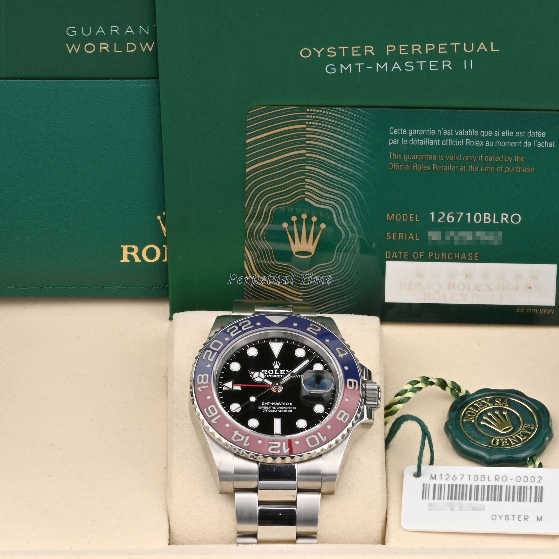 Rolex GMT-Master II Pepsi Black Dial on Oyster band 126710BLRO Card 2021