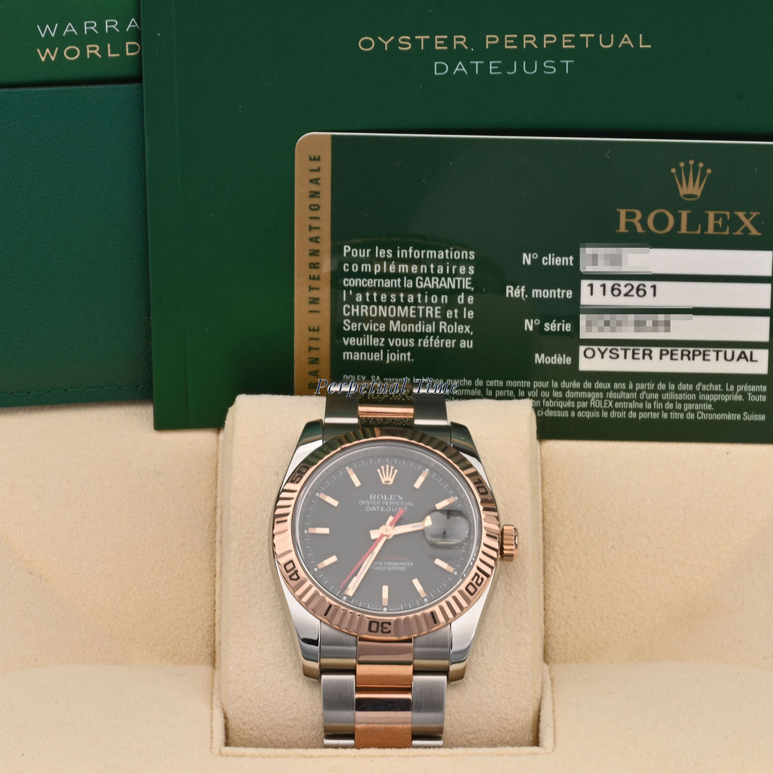 Rolex Datejust 36 Black Stick Dial on Oyster band 116261 Card 2010