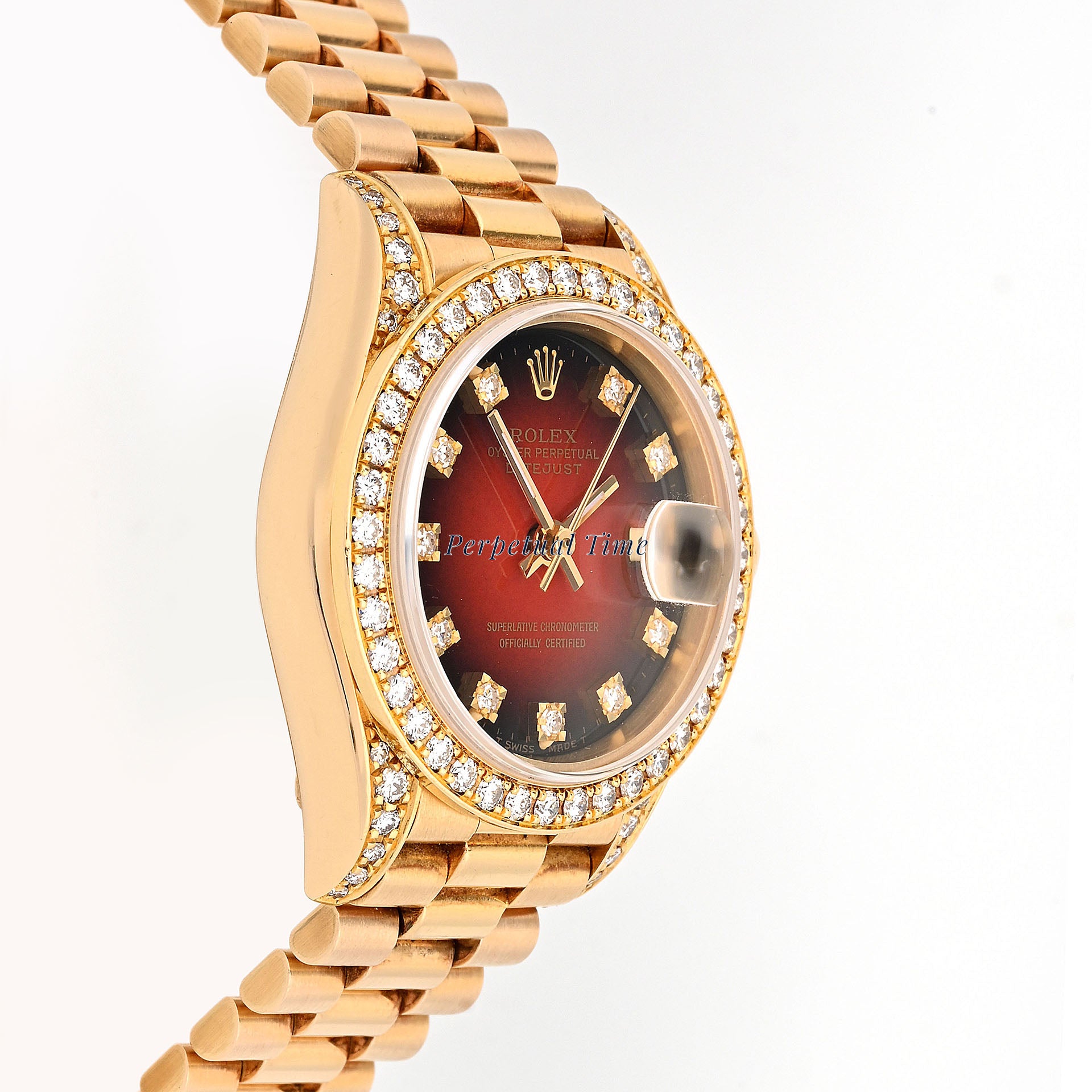 Rolex Lady-Datejust 26mm Red Vignette Diamond Dial Diamond Bezel President 69158 w Papers