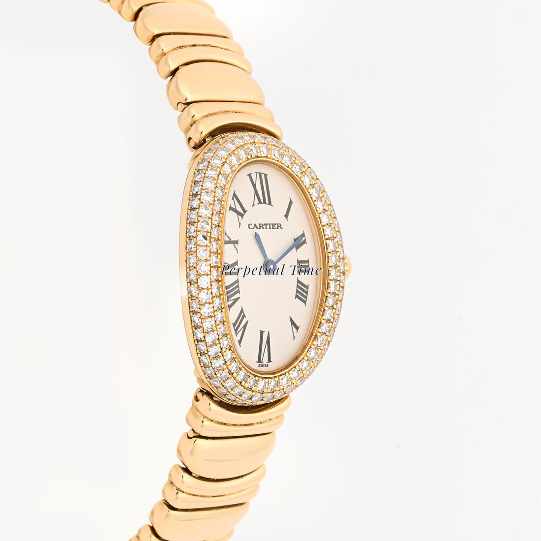 Cartier Baignoire 1954 Yellow Gold Silver Roman Diamond Bezel