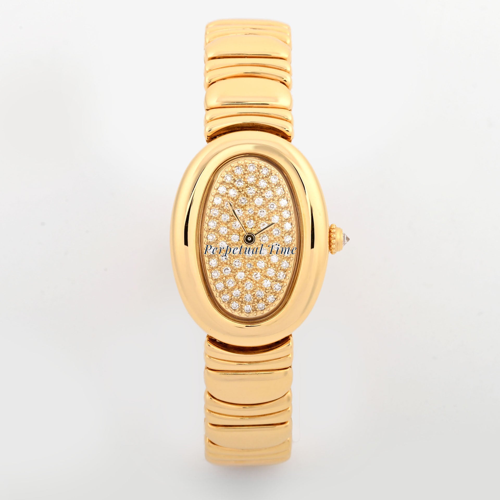 Cartier Baignoire 1950 18K Yellow Gold Original Pave Diamond Dial
