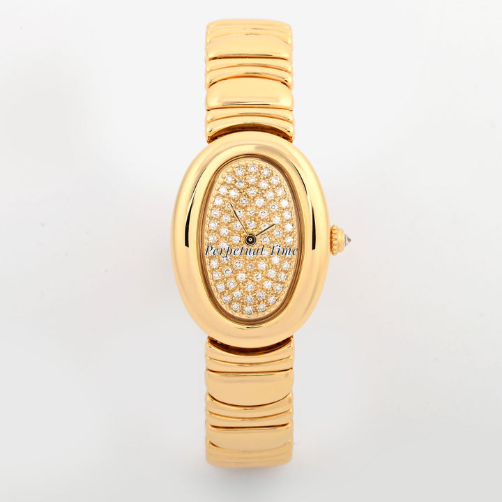 Cartier Baignoire 1950 18K Yellow Gold Original Pave Diamond Dial