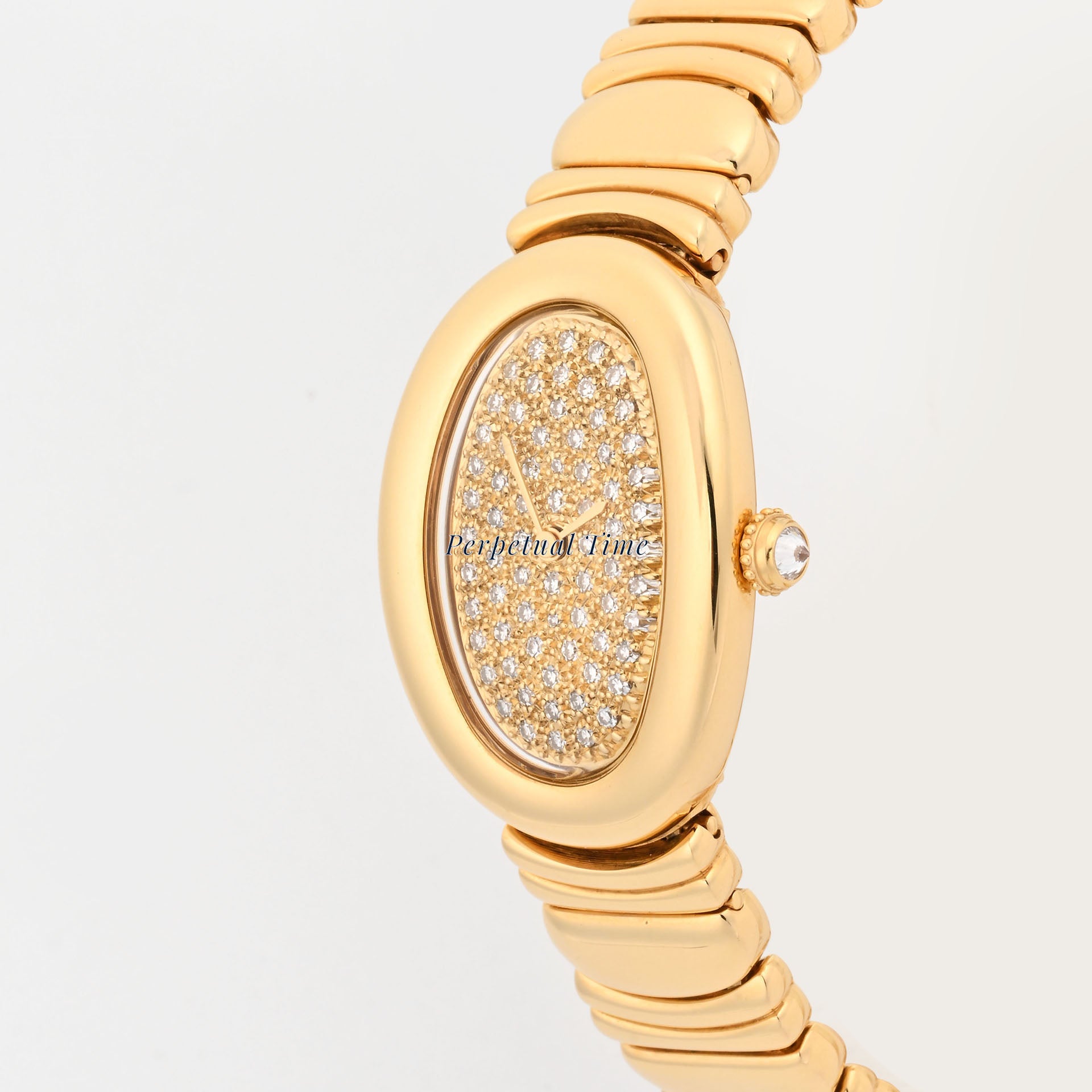 Cartier Baignoire 1950 18K Yellow Gold Original Pave Diamond Dial