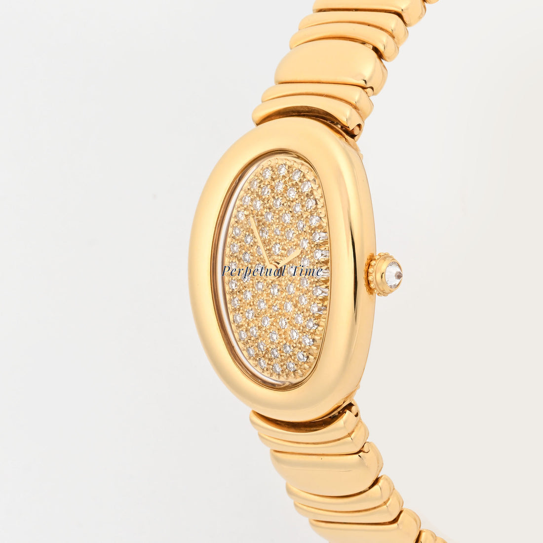 Cartier Baignoire 1950 18K Yellow Gold Original Pave Diamond Dial