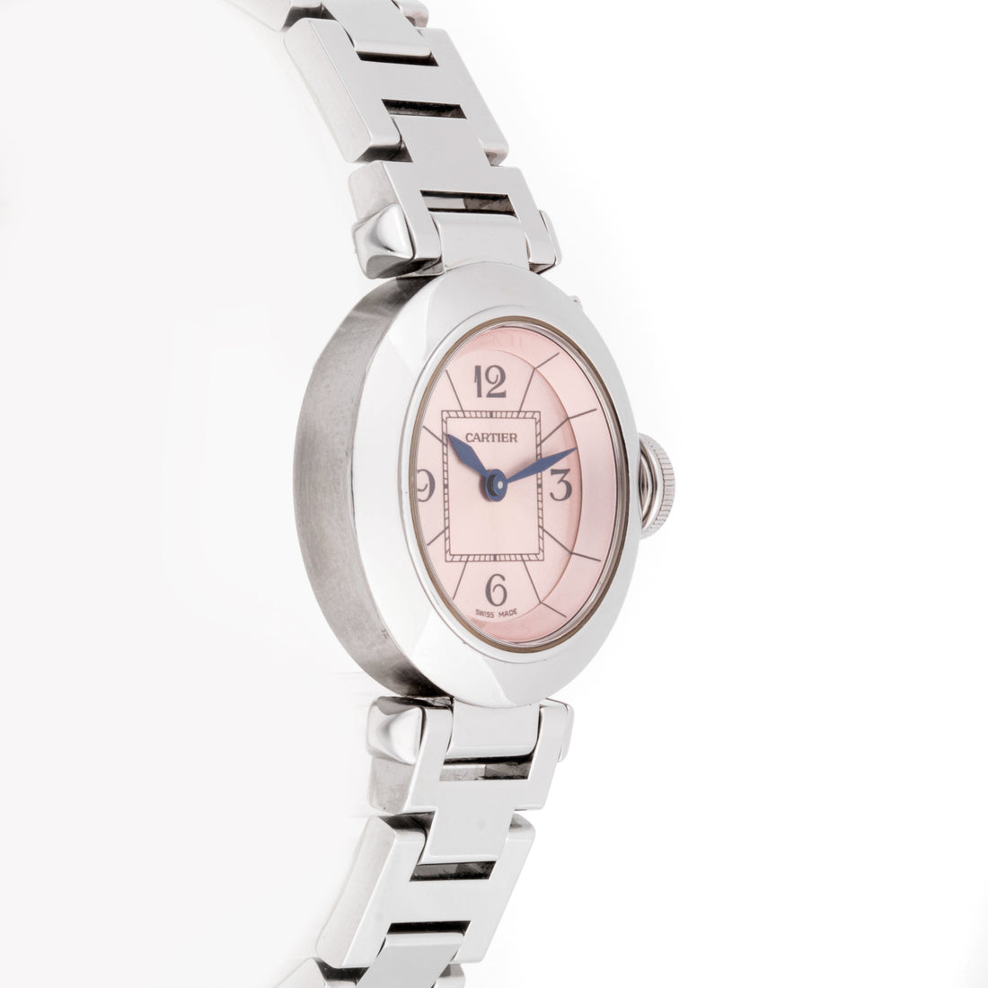 Cartier Pasha 27 mm Stainless Steel 2973 Pink  Dial | Arabic Numerals hour markers, Smooth bezel