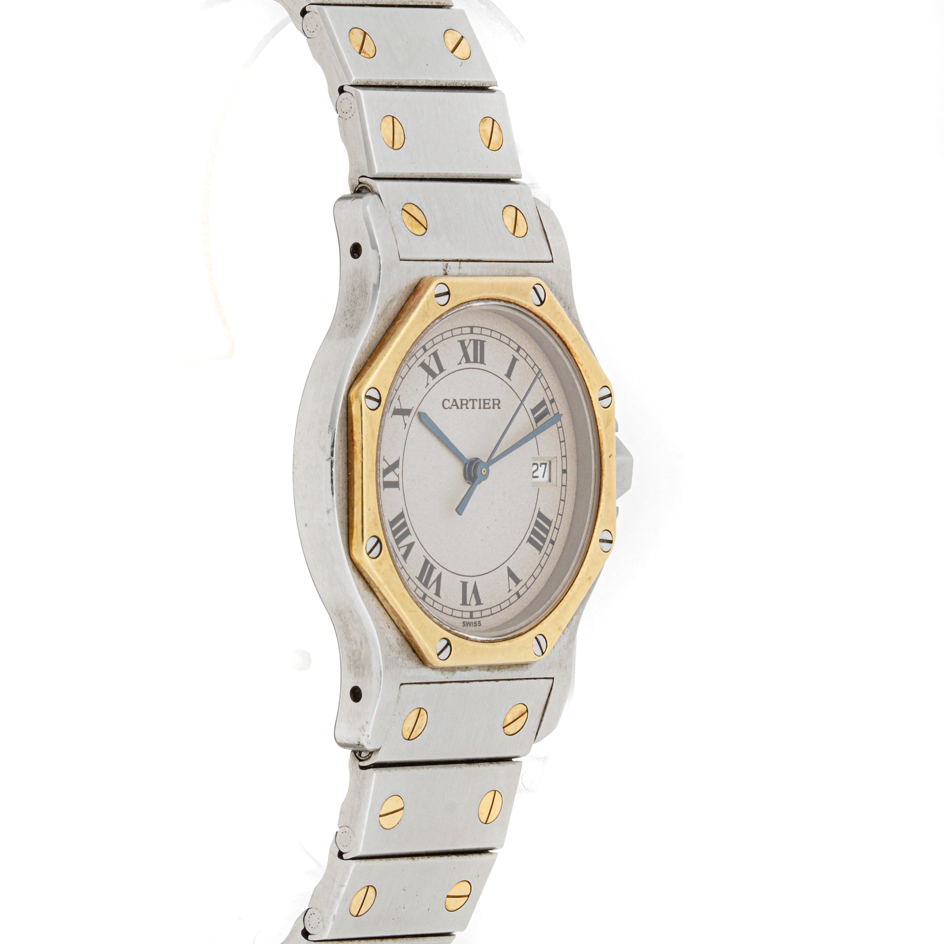Cartier Santos Ronde 30 mm Stainless Steel & Yellow Gold 187902 Off-white  Dial | Roman Numerals hour markers, Smooth bezel