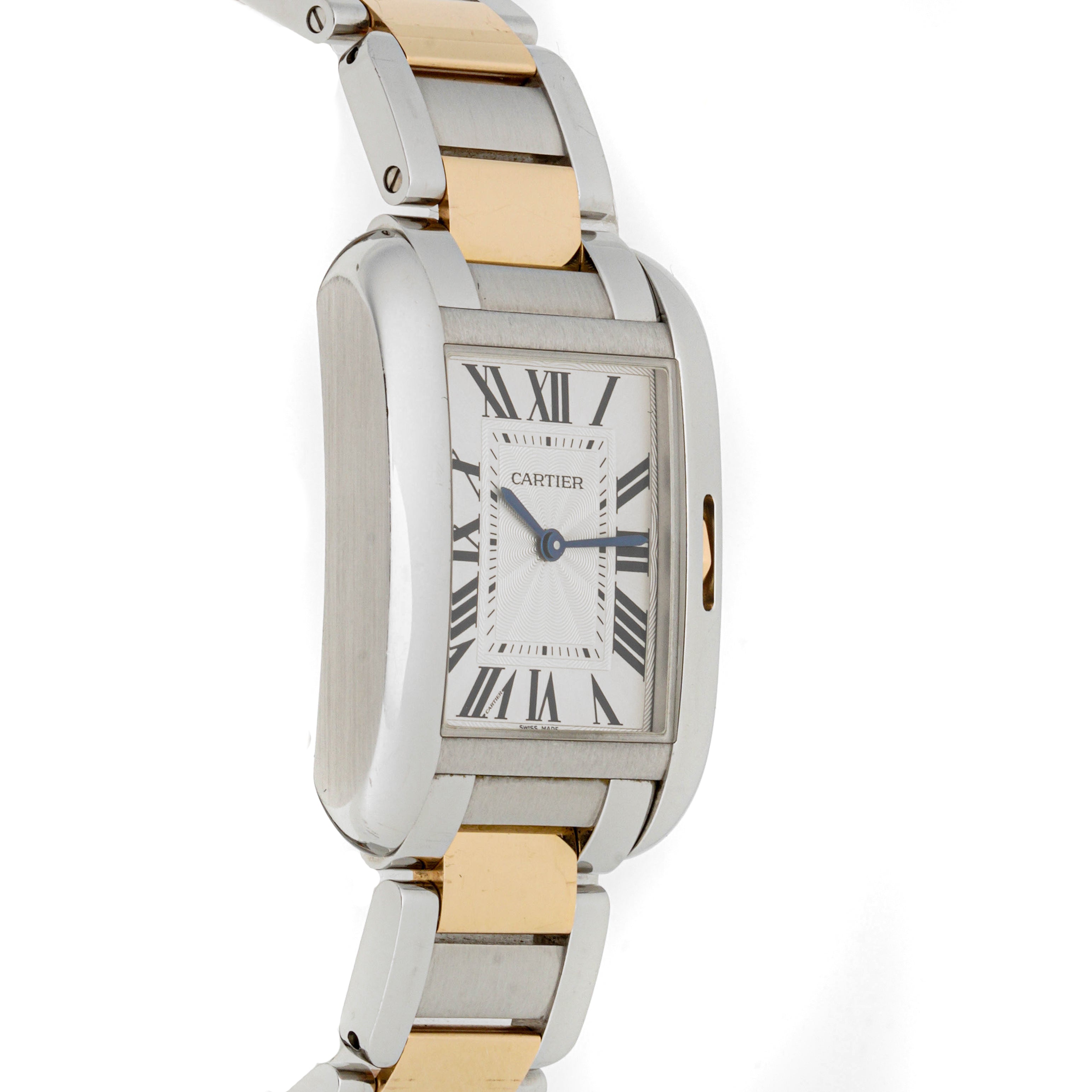 Cartier Tank Anglaise 26 x 34 mm Stainless Steel 3704 Silver Dial | Roman Numerals hour markers, Smooth bezel