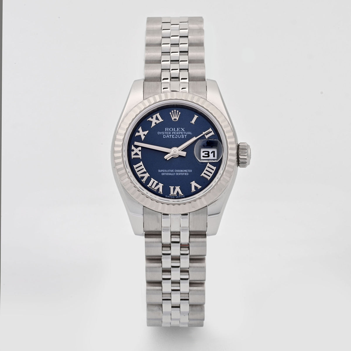Rolex Datejust 26mm Stainless Steel Blue Roman Dial Jubilee Band 179174