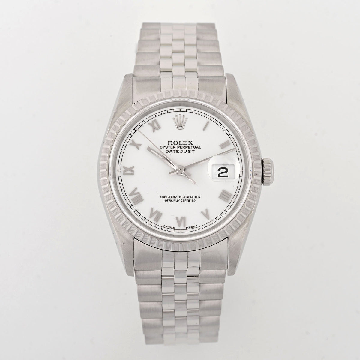 Rolex Datejust 36mm Stainless Steel White Roman Dial Jubilee Band 16234