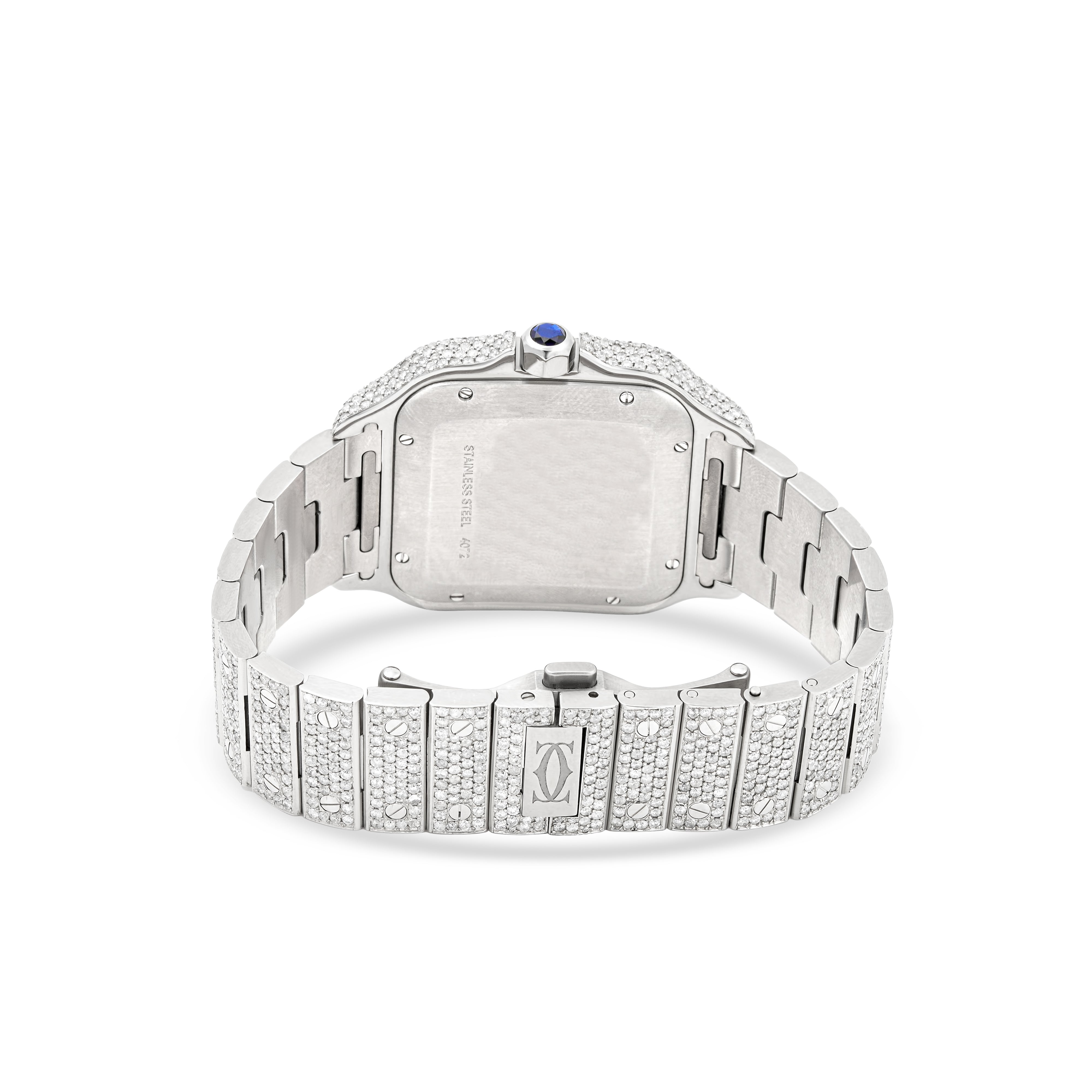 Cartier Santos 38 mm Stainless Steel 4072 Pave Diamond Dial | Arabic Script hour markers, Diamond bezel