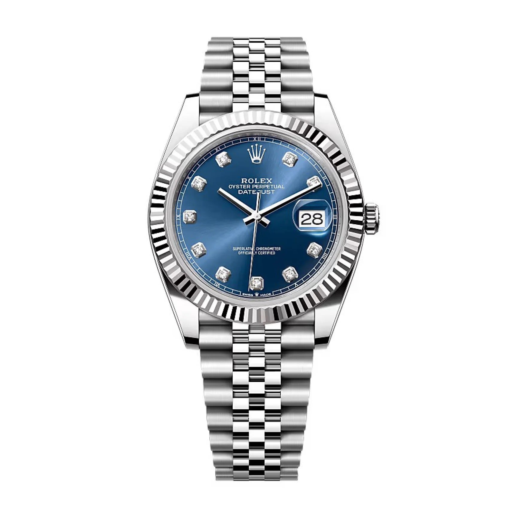 Rolex Datejust 41mm STAINLESS STEEL 126334 Blue Dial | Diamond Hour Markers| Fluted Bezel