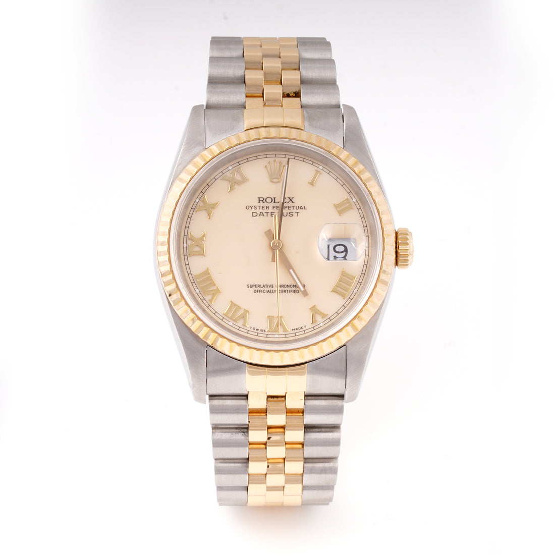 Rolex Datejust 36mm Stainless Steel & Yellow Gold 16233 Cream Dial | Roman hour markers, Fluted bezel