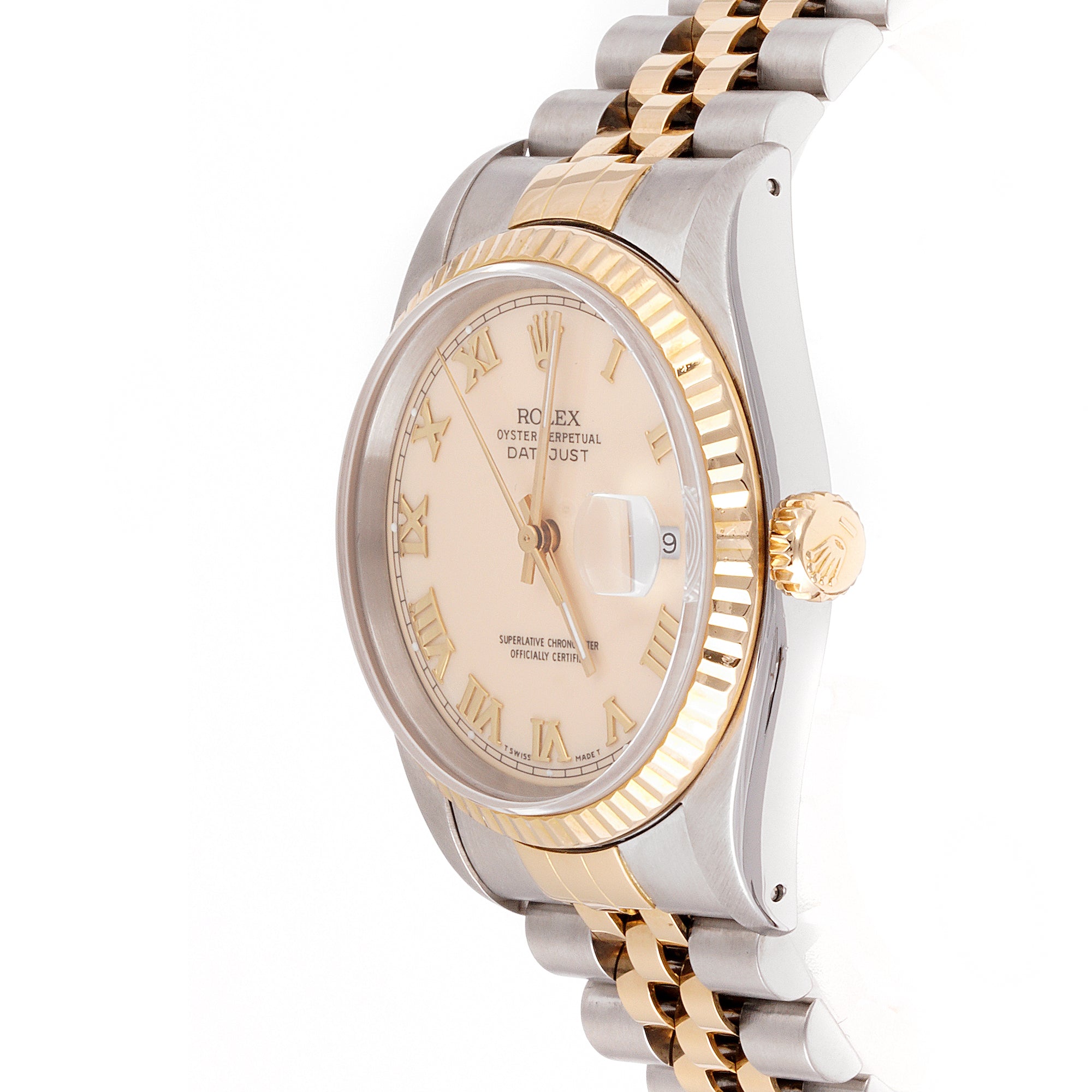 Rolex Datejust 36mm Stainless Steel & Yellow Gold 16233 Cream Dial | Roman hour markers, Fluted bezel