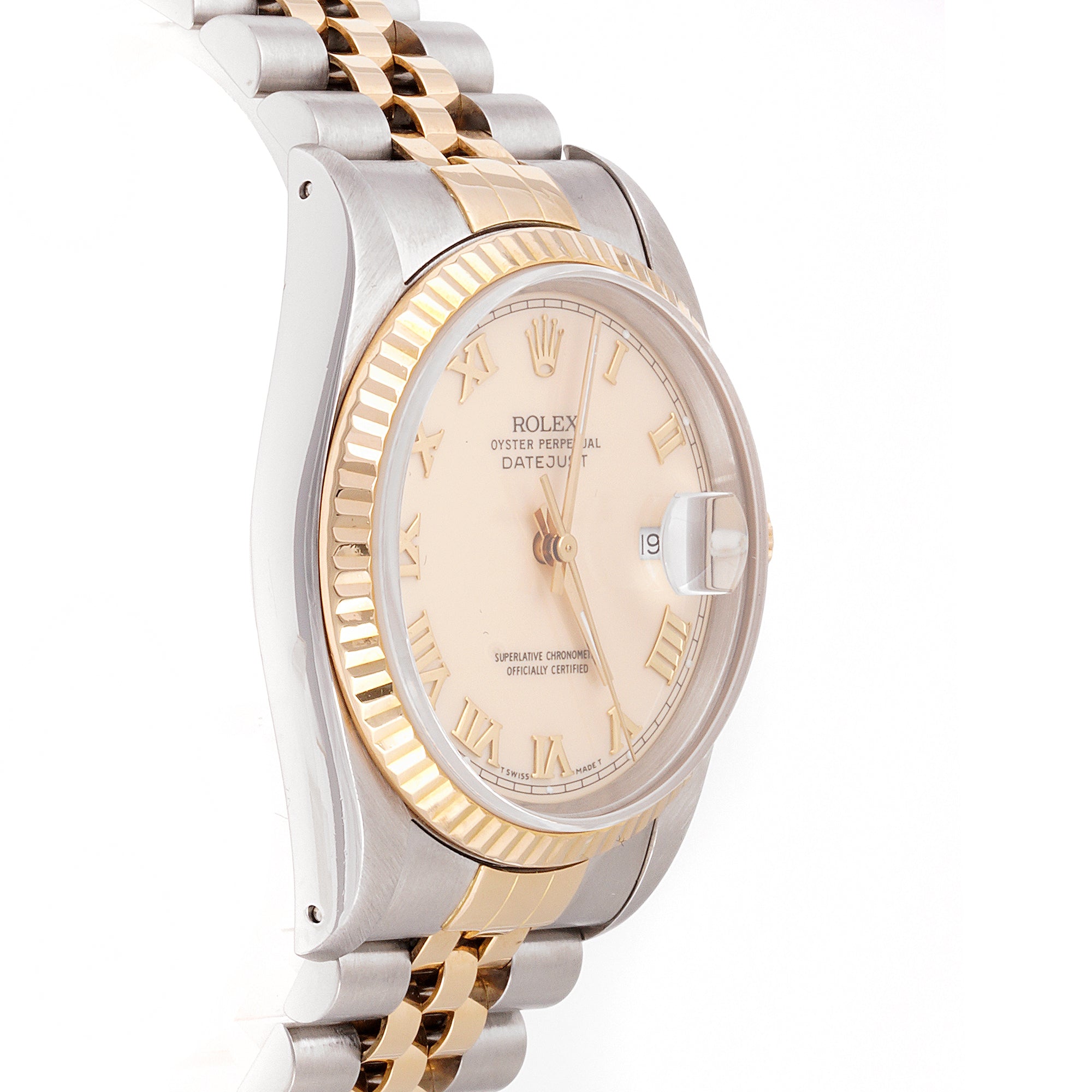 Rolex Datejust 36mm Stainless Steel & Yellow Gold 16233 Cream Dial | Roman hour markers, Fluted bezel
