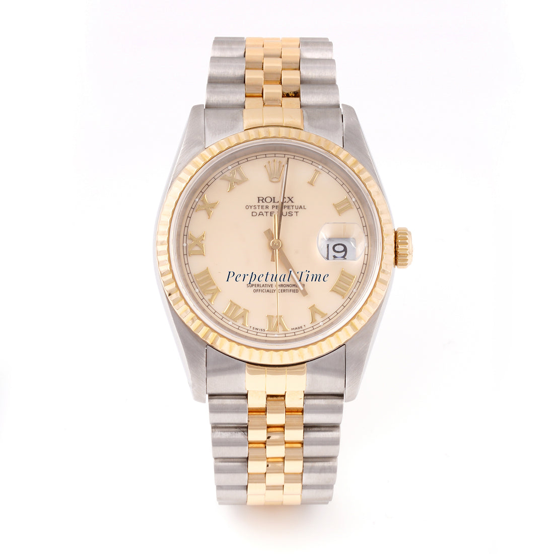 Rolex Datejust 36mm Stainless Steel & Yellow Gold 16233 Cream Dial | Roman hour markers, Fluted bezel