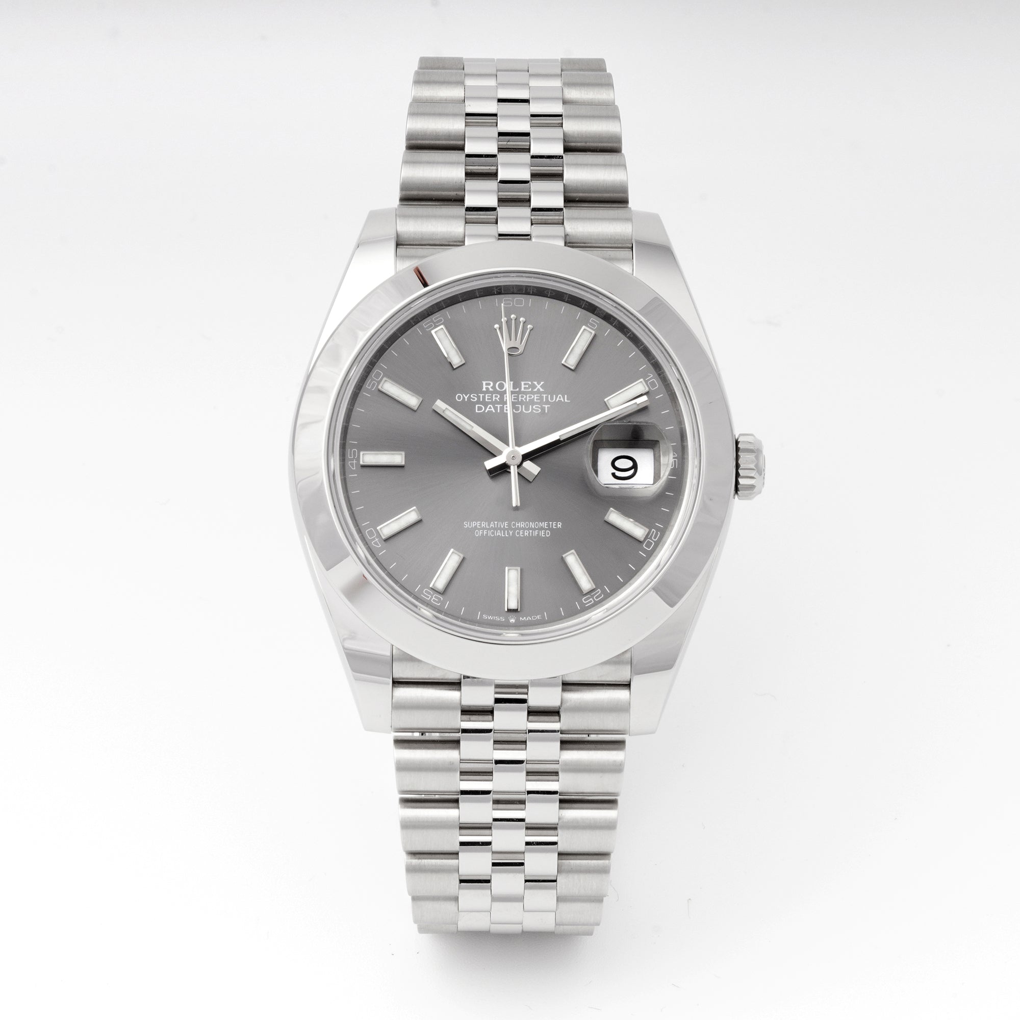 Rolex Datejust 41mm Stainless Steel 126300 Slate Dial | Index hour markers, Smooth bezel