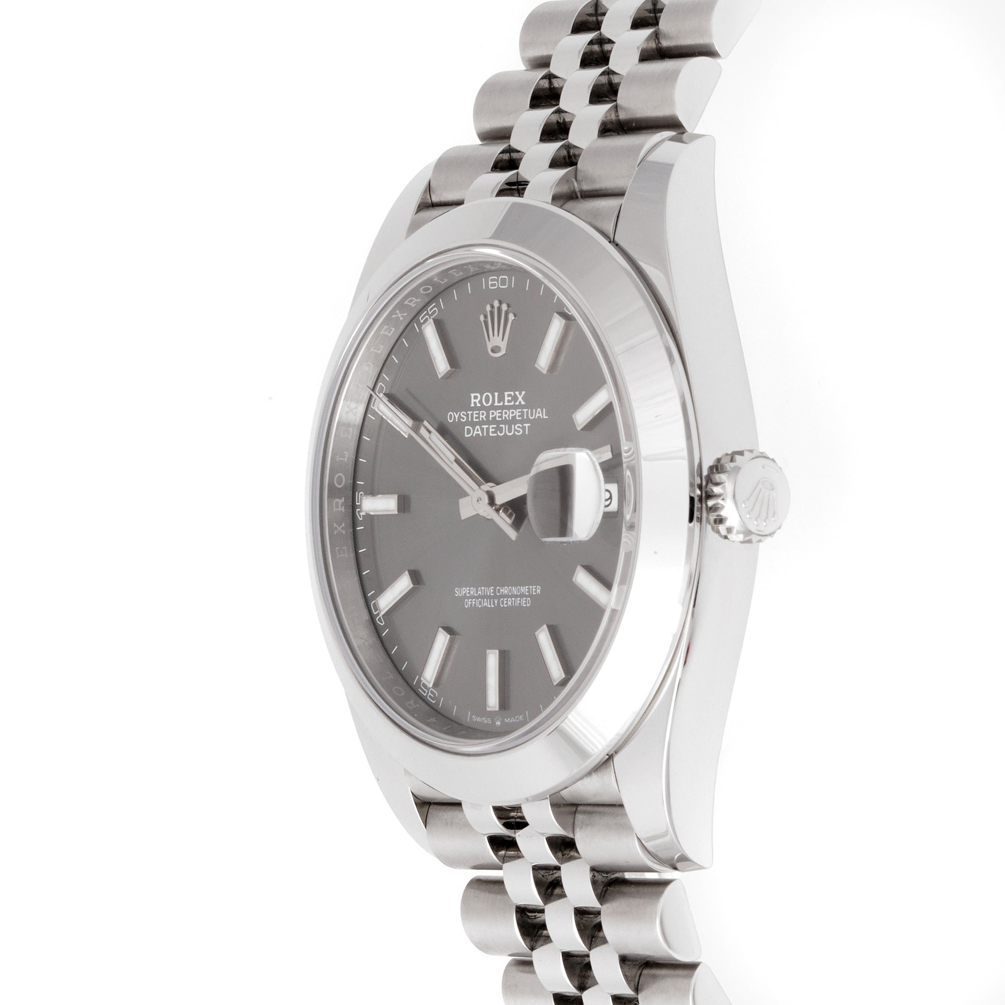Rolex Datejust 41mm Stainless Steel 126300 Slate Dial | Index hour markers, Smooth bezel
