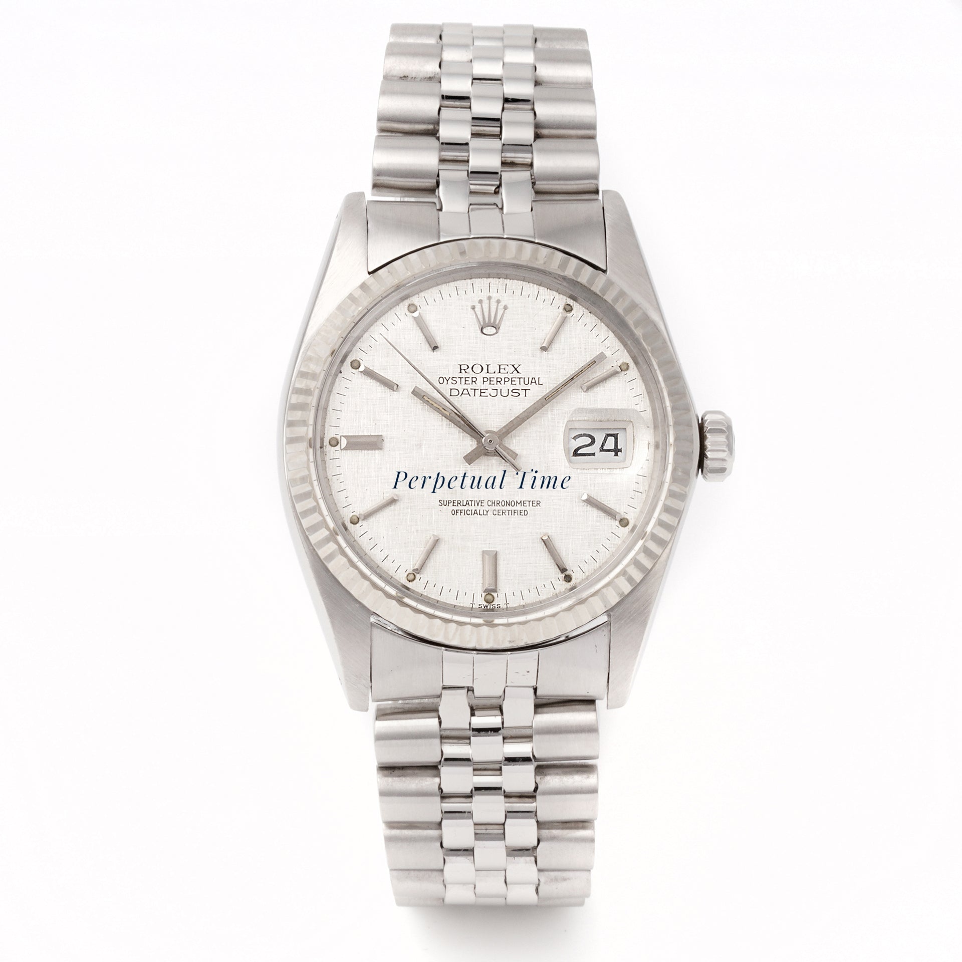 Rolex Datejust 36mm SS Silver Linen Dial Dial on Stainless Jubilee band 16014
