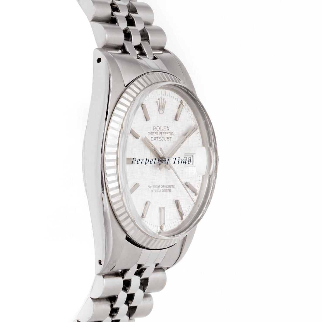 Rolex Datejust 36mm SS Silver Linen Dial Dial on Stainless Jubilee band 16014