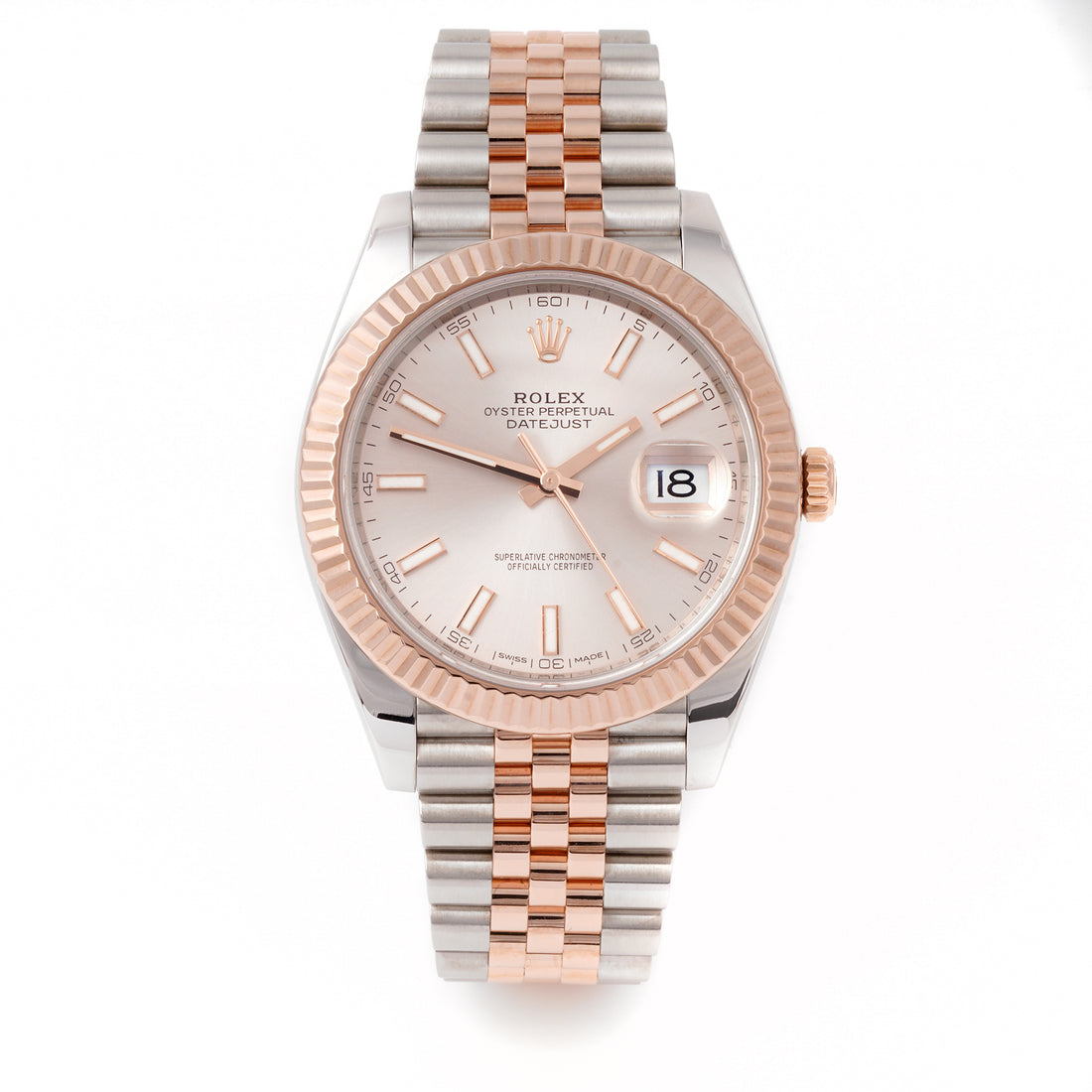 Rolex Datejust  41mm Stainless Steel & Rose Gold 126331 Silver Dial | Index hour markers, Fluted bezel