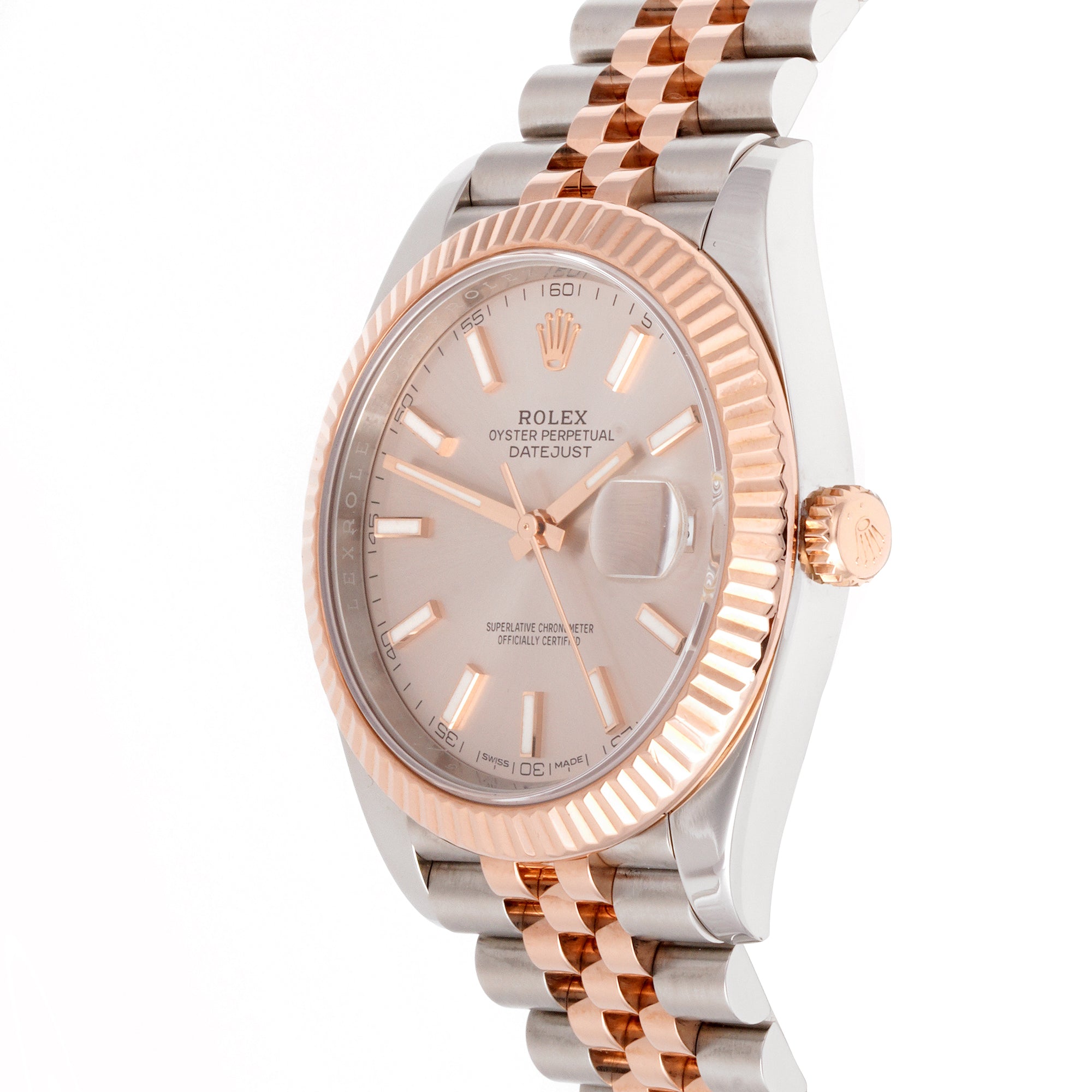Rolex Datejust  41mm Stainless Steel & Rose Gold 126331 Silver Dial | Index hour markers, Fluted bezel