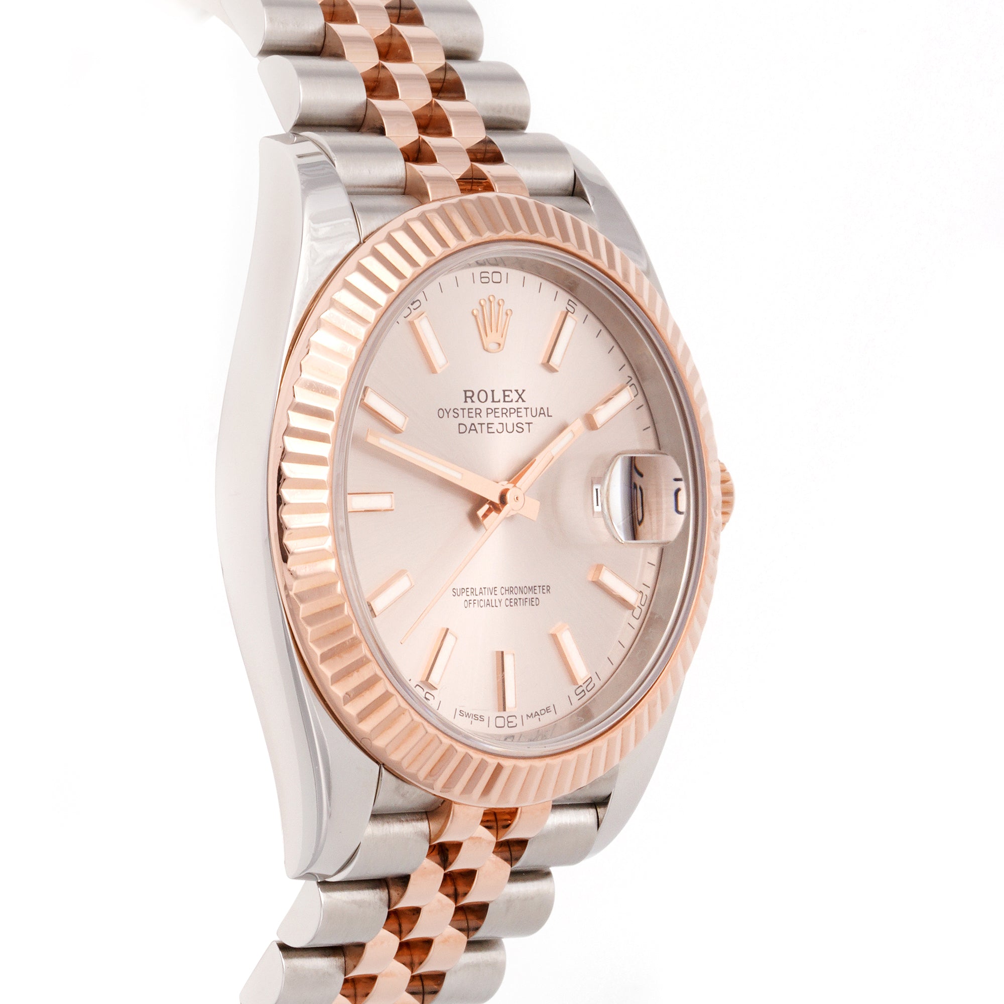 Rolex Datejust  41mm Stainless Steel & Rose Gold 126331 Silver Dial | Index hour markers, Fluted bezel