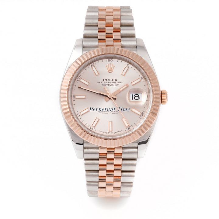 Rolex Datejust  41mm Stainless Steel & Rose Gold 126331 Silver Dial | Index hour markers, Fluted bezel