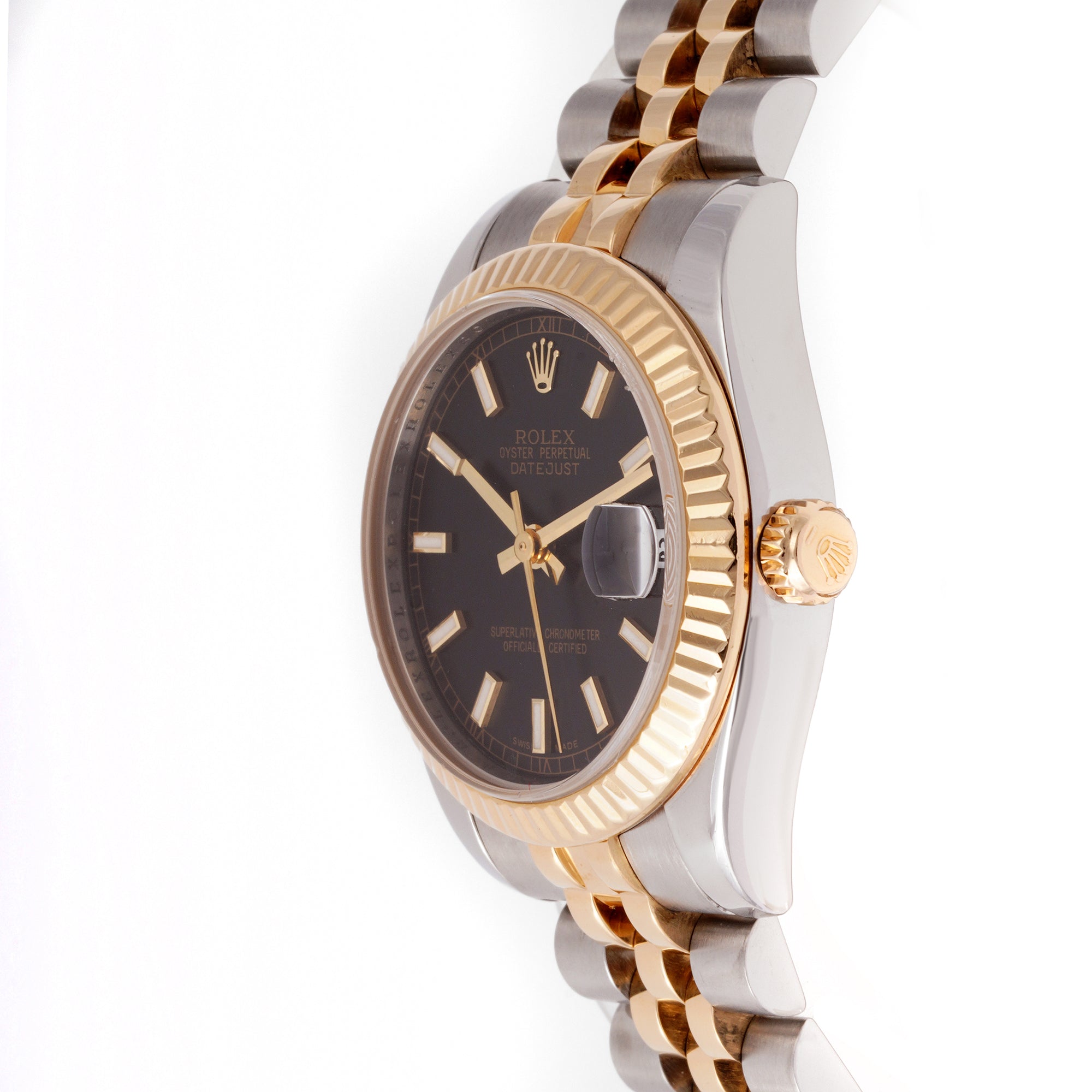 Rolex Datejust 31mm Stainless Steel & Yellow Gold 178273 Black Dial | Index hour markers, Fluted bezel