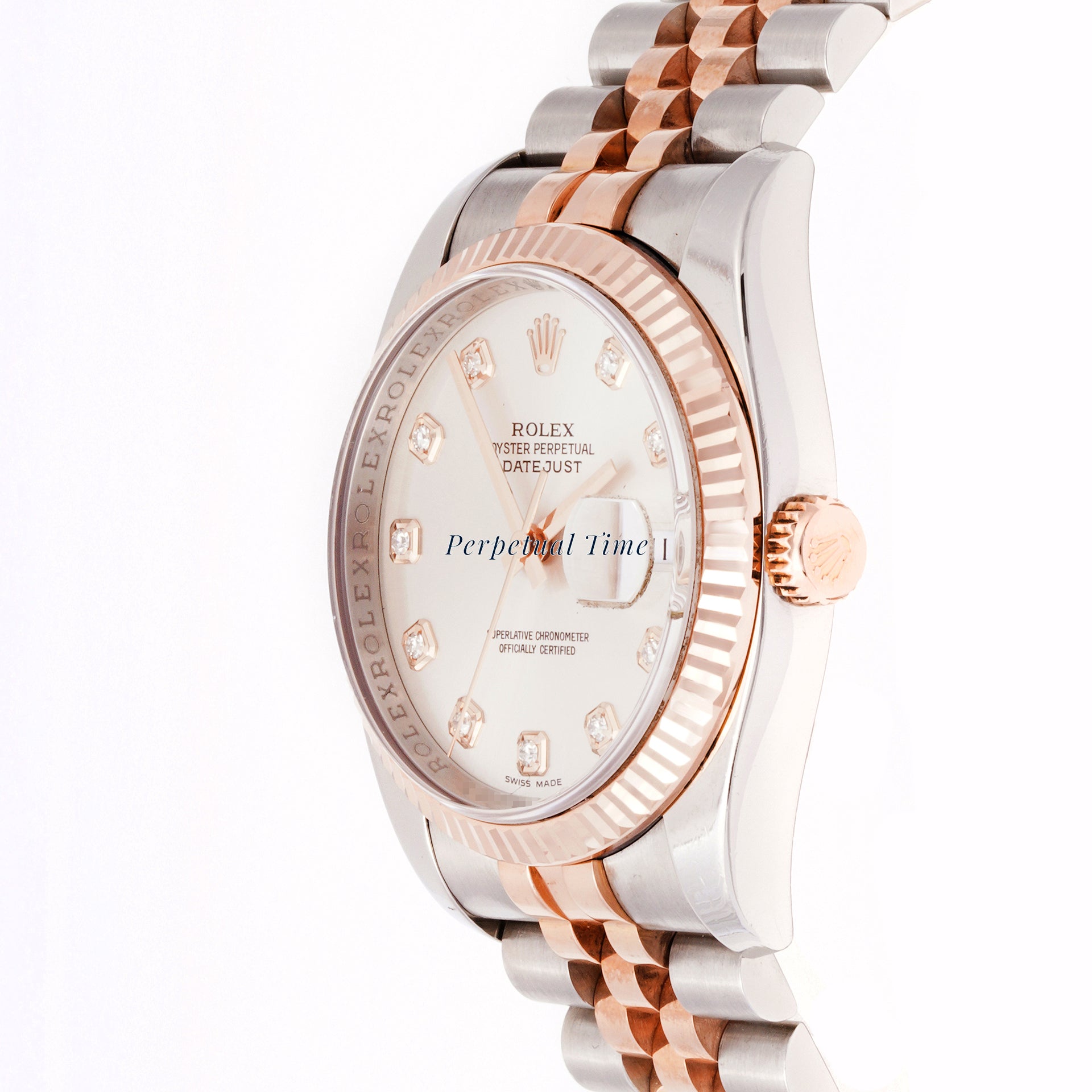 Rolex Datejust 36mm Stainless Steel & Rose Gold 116231 Silver Dial | Diamond hour markers, Fluted bezel