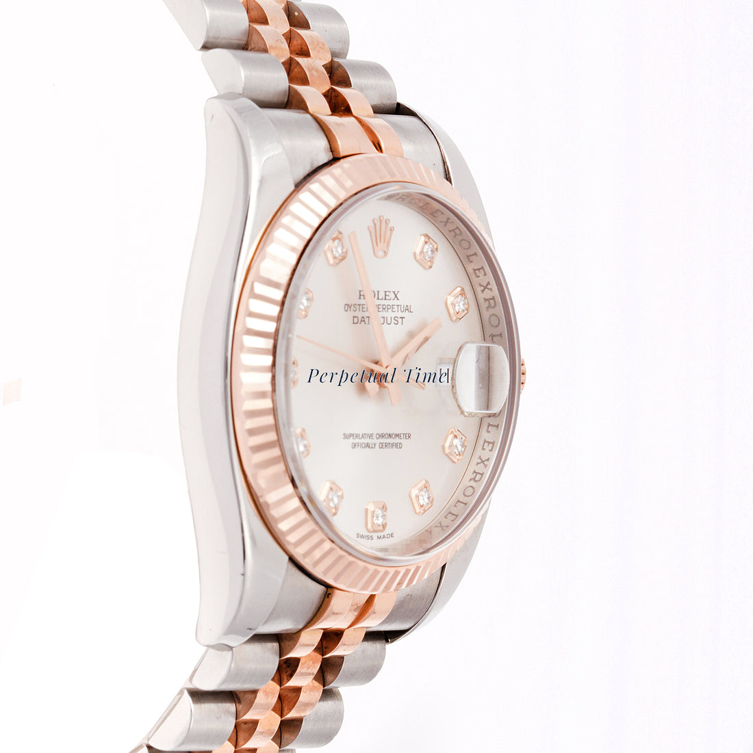 Rolex Datejust 36mm Stainless Steel & Rose Gold 116231 Silver Dial | Diamond hour markers, Fluted bezel