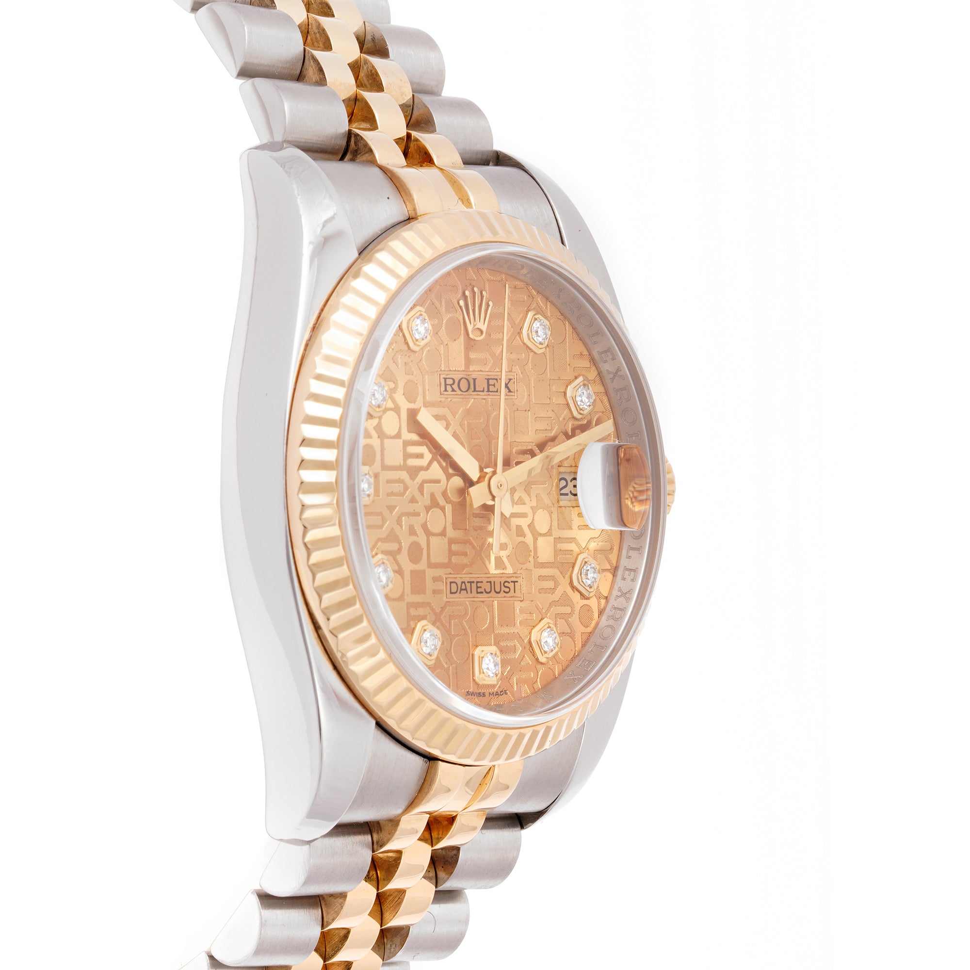 Rolex Datejust 36mm Stainless Steel & Yellow Gold 116233 Champagne Jubilee Dial | Diamond hour markers, Fluted bezel