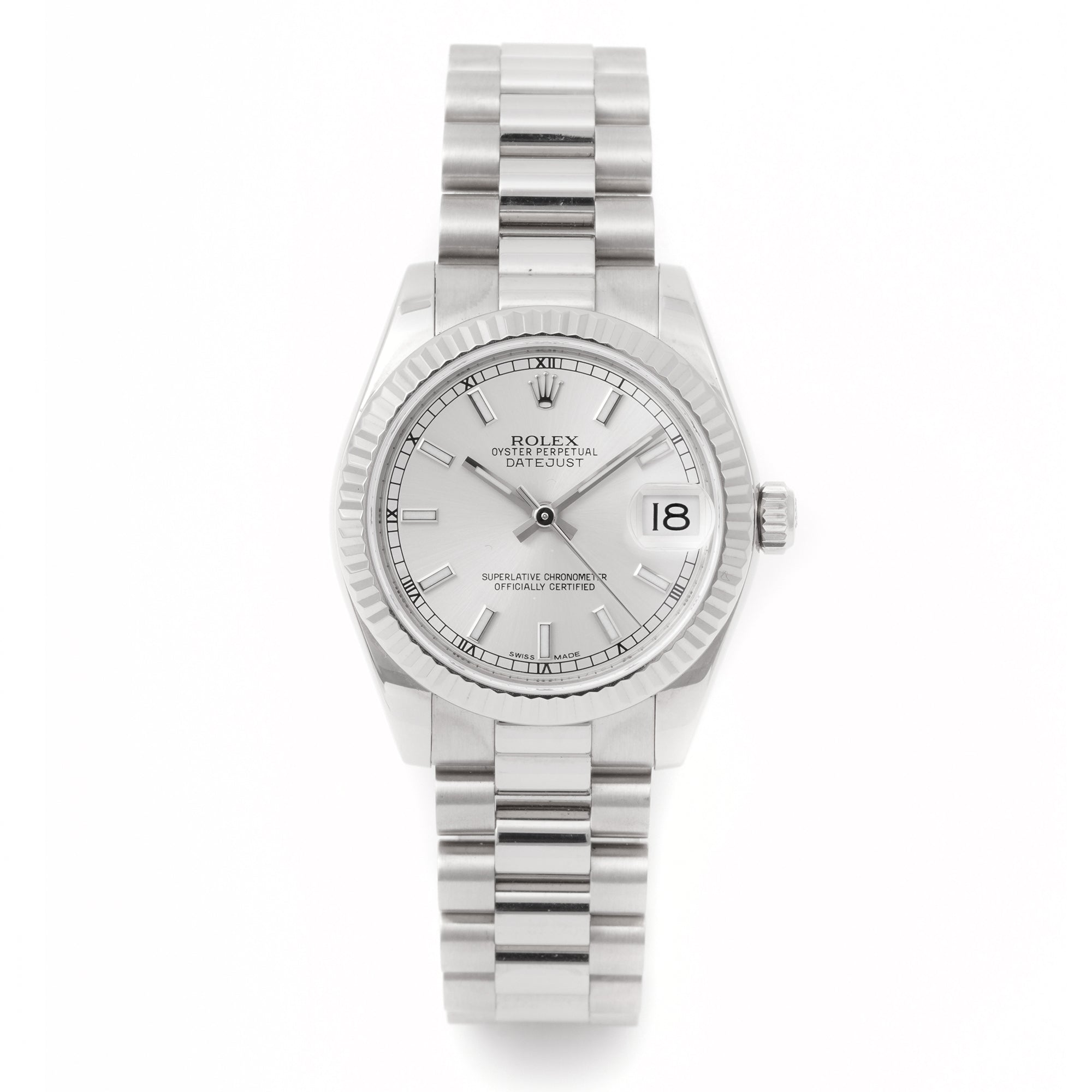 Rolex Datejust 31mm White Gold 178279 Silver Dial | Index hour markers, Fluted bezel