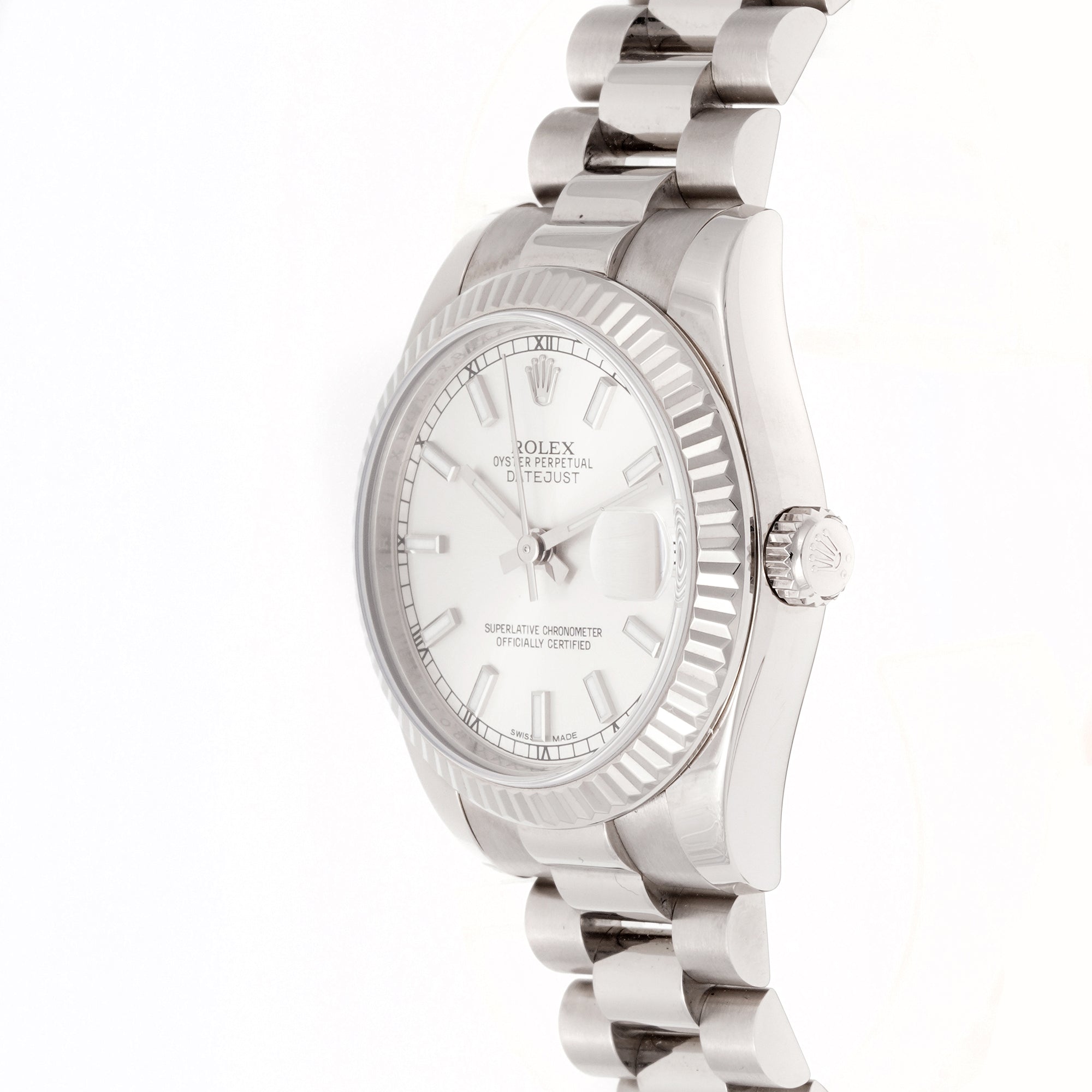 Rolex Datejust 31mm White Gold 178279 Silver Dial | Index hour markers, Fluted bezel