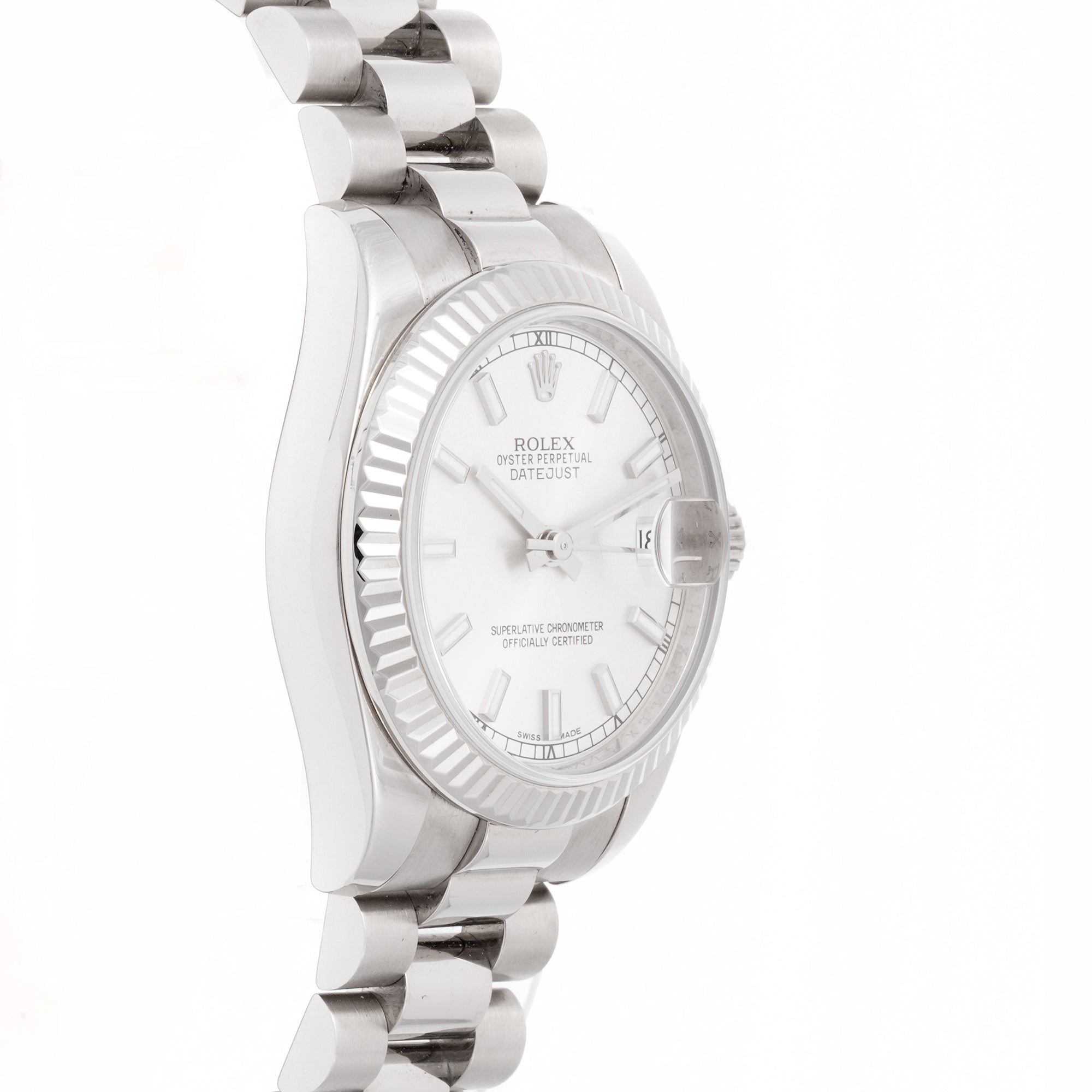 Rolex Datejust 31mm White Gold 178279 Silver Dial | Index hour markers, Fluted bezel