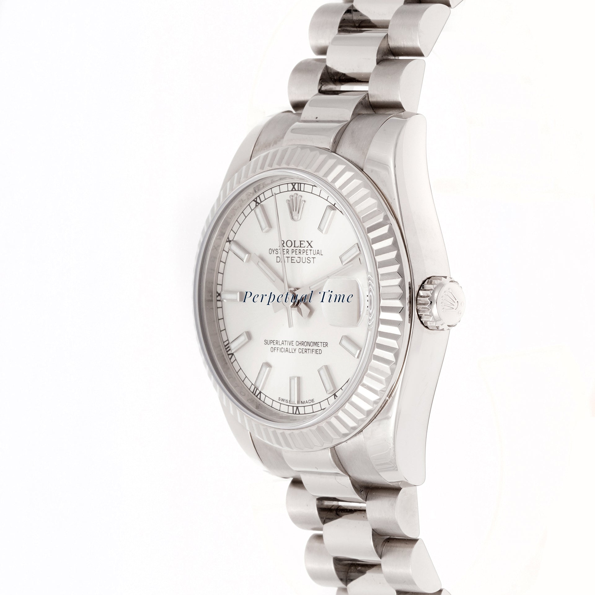 Rolex Datejust 31mm White Gold 178279 Silver Dial | Index hour markers, Fluted bezel