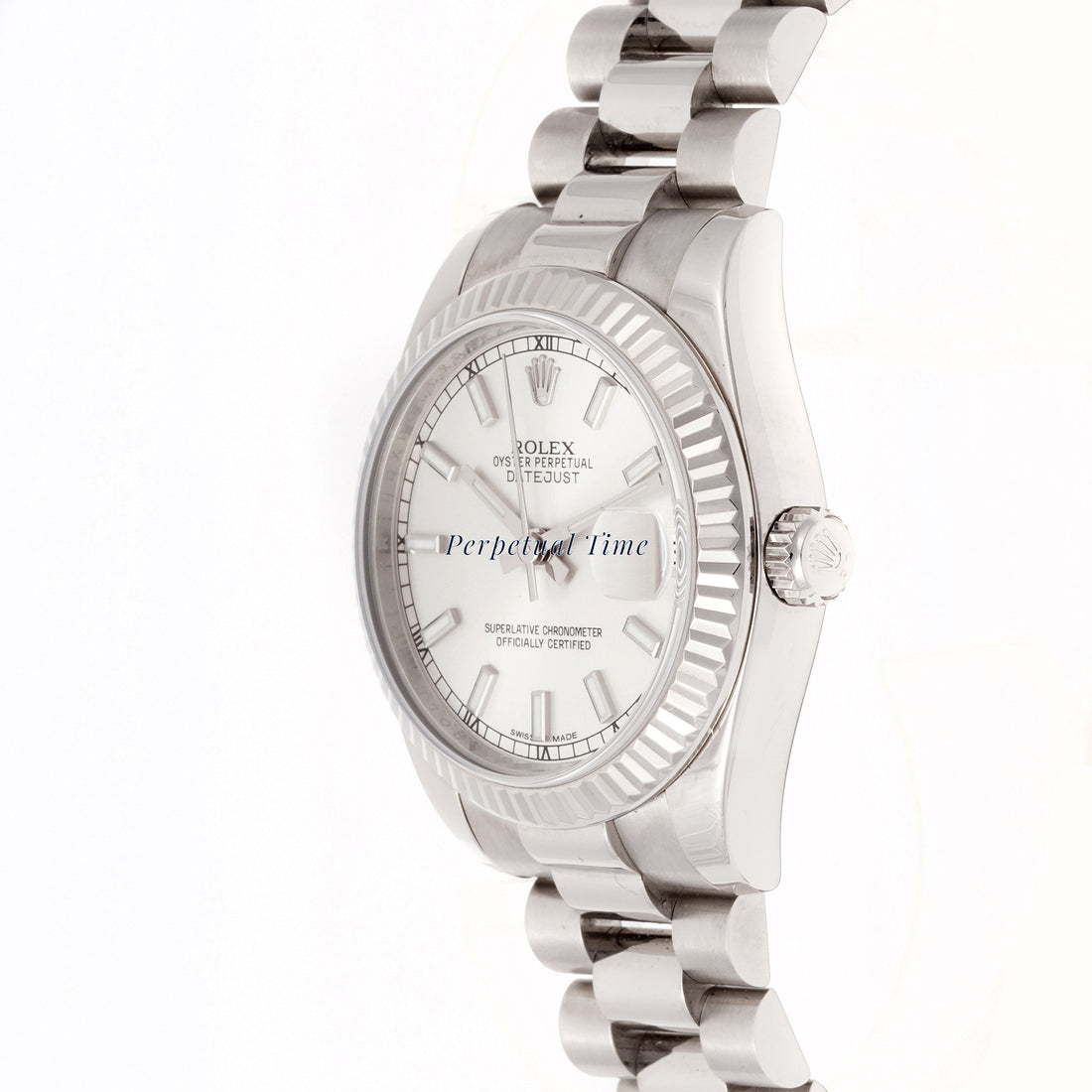 Rolex Datejust 31mm White Gold 178279 Silver Dial | Index hour markers, Fluted bezel
