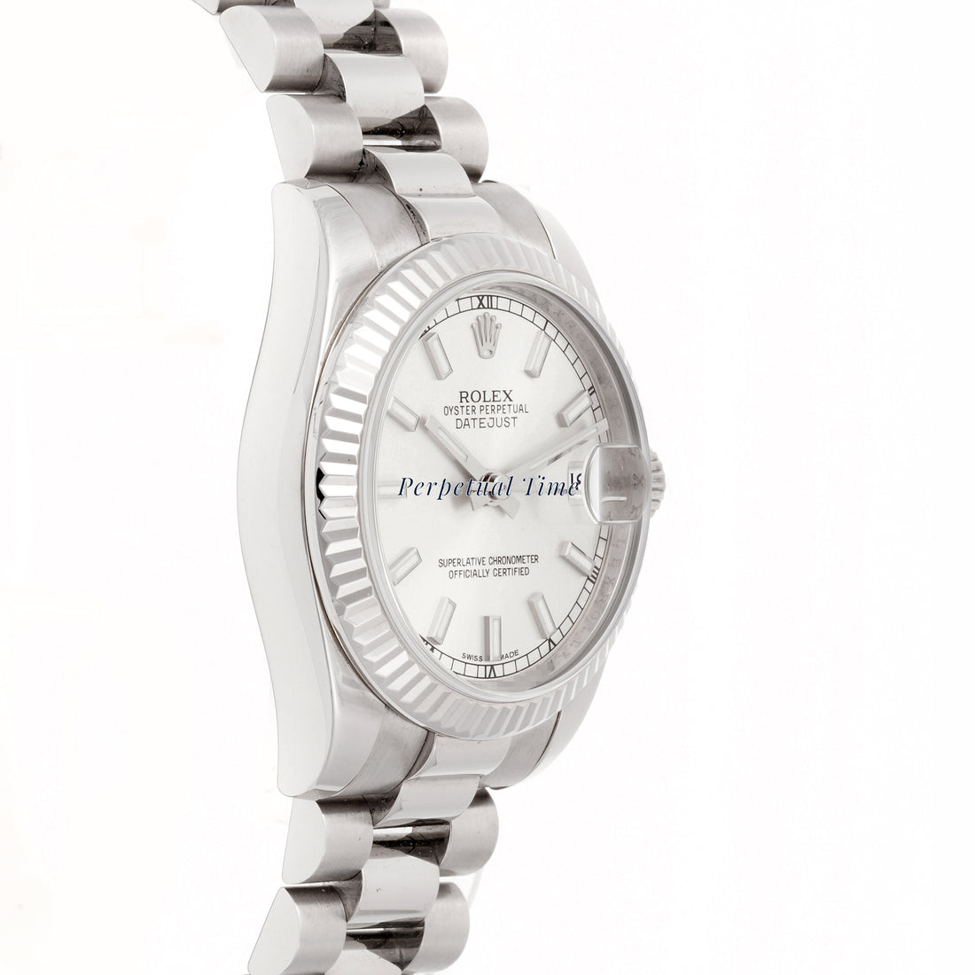 Rolex Datejust 31mm White Gold 178279 Silver Dial | Index hour markers, Fluted bezel